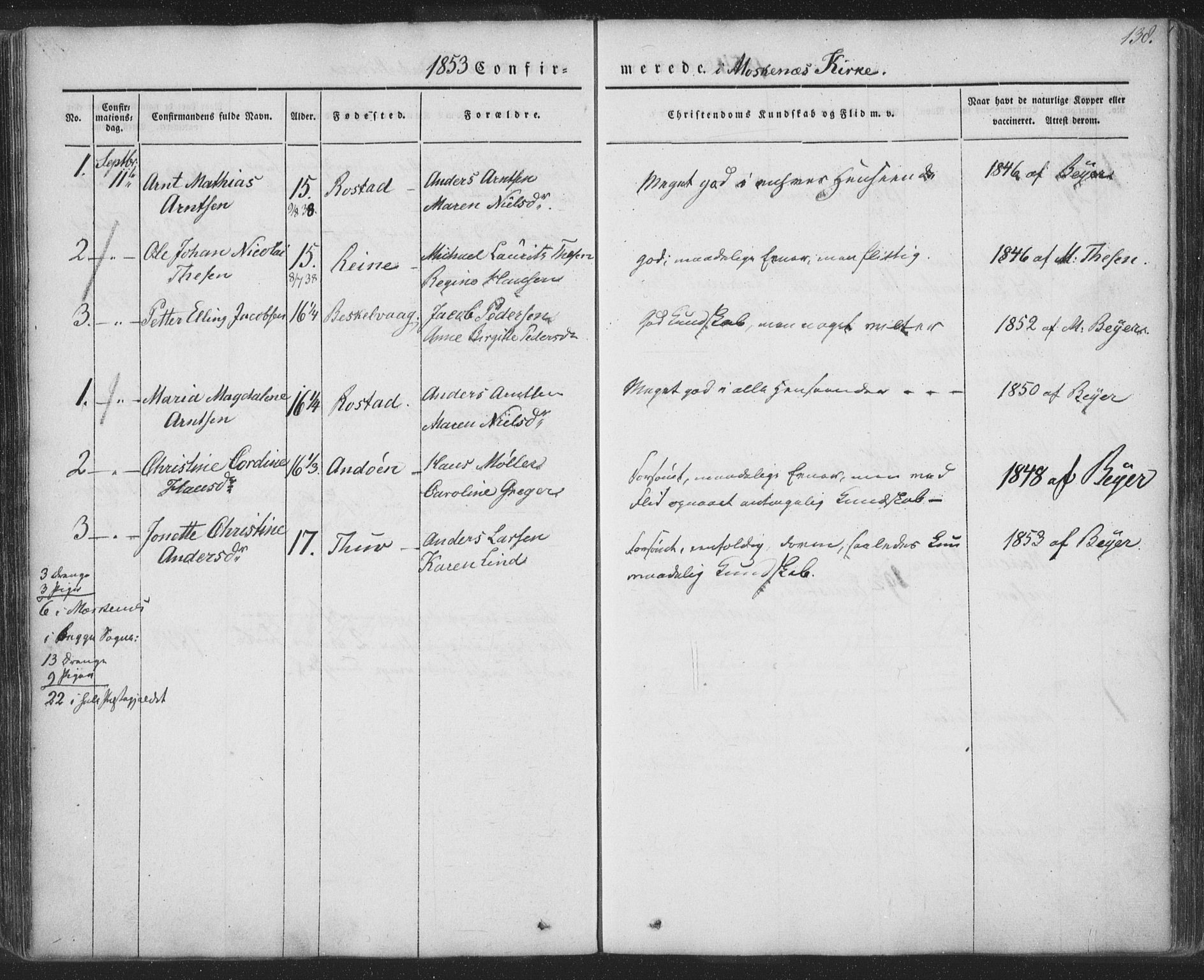 Ministerialprotokoller, klokkerbøker og fødselsregistre - Nordland, AV/SAT-A-1459/885/L1202: Parish register (official) no. 885A03, 1838-1859, p. 138