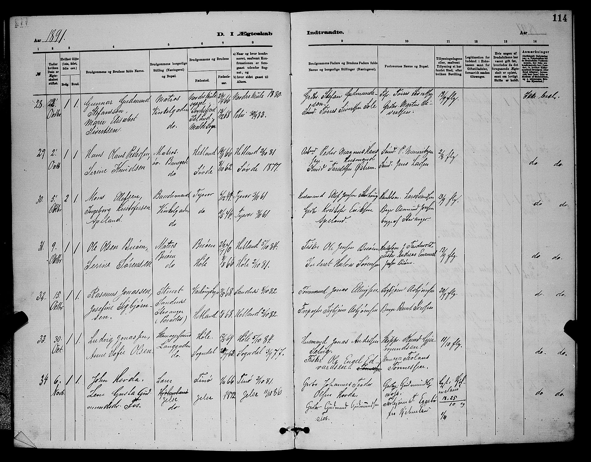 St. Johannes sokneprestkontor, AV/SAST-A-101814/001/30/30BB/L0001: Parish register (copy) no. B 1, 1885-1897, p. 114