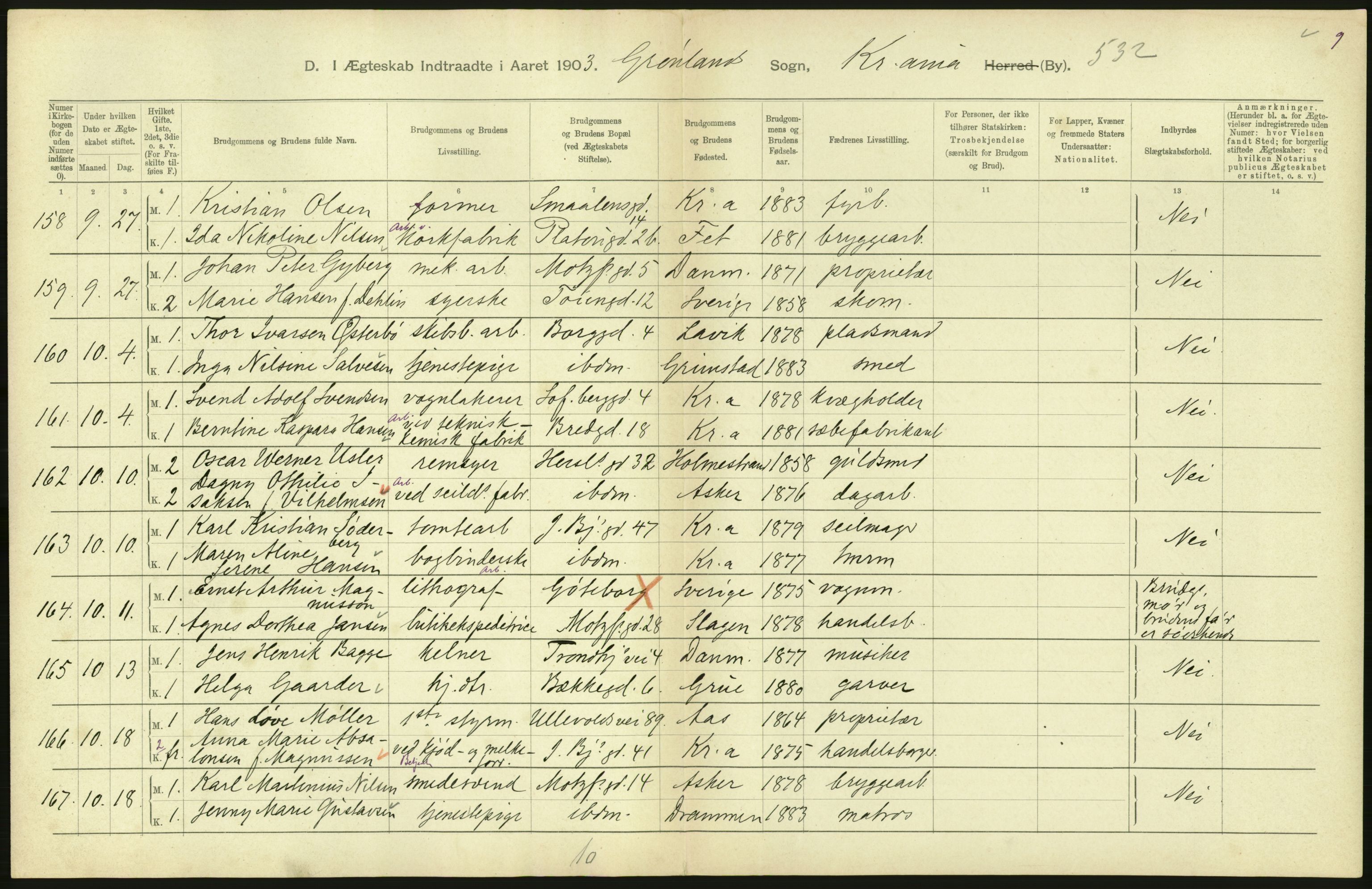 Statistisk sentralbyrå, Sosiodemografiske emner, Befolkning, AV/RA-S-2228/D/Df/Dfa/Dfaa/L0004: Kristiania: Gifte, døde, 1903, p. 444