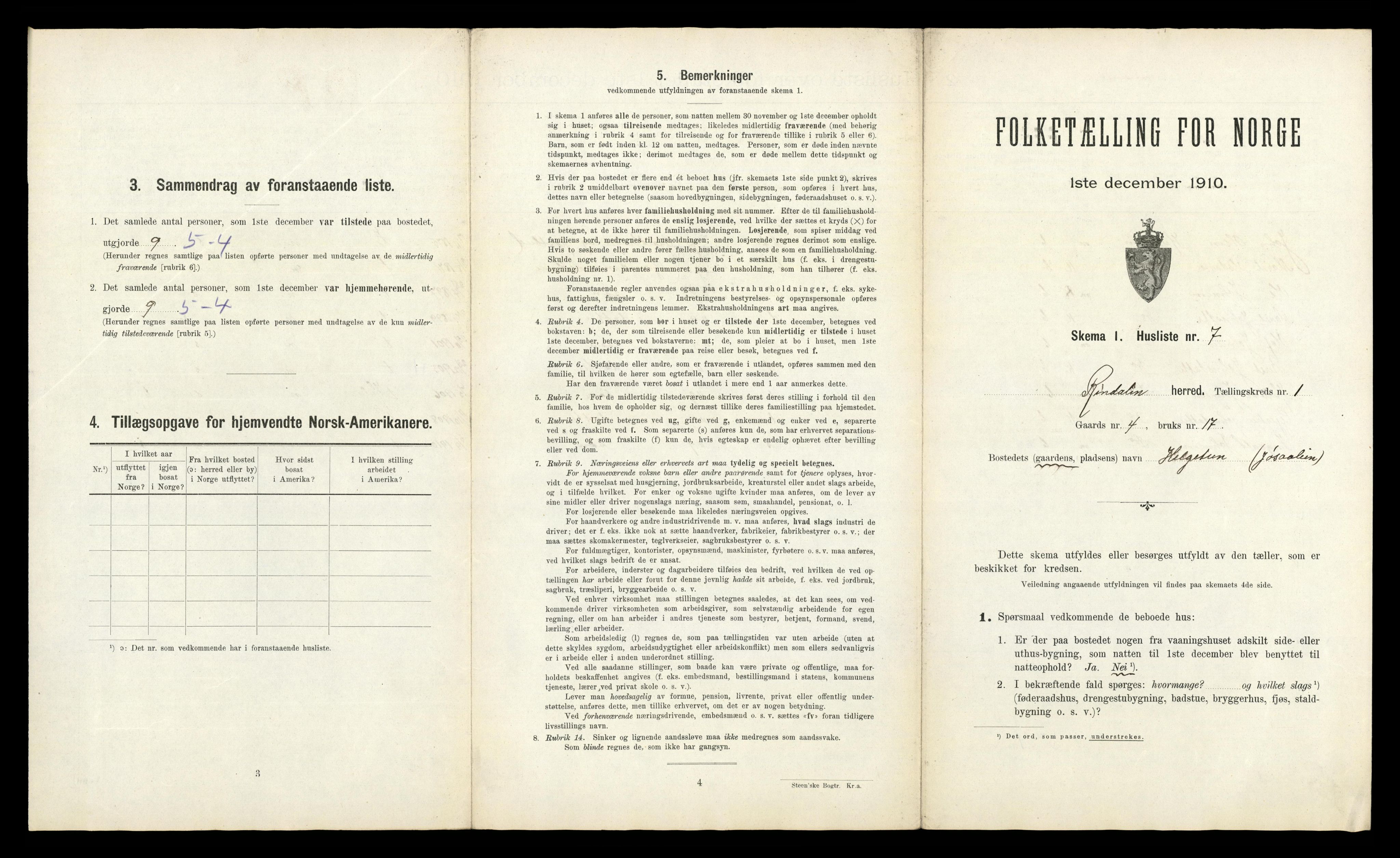 RA, 1910 census for Rindal, 1910, p. 47