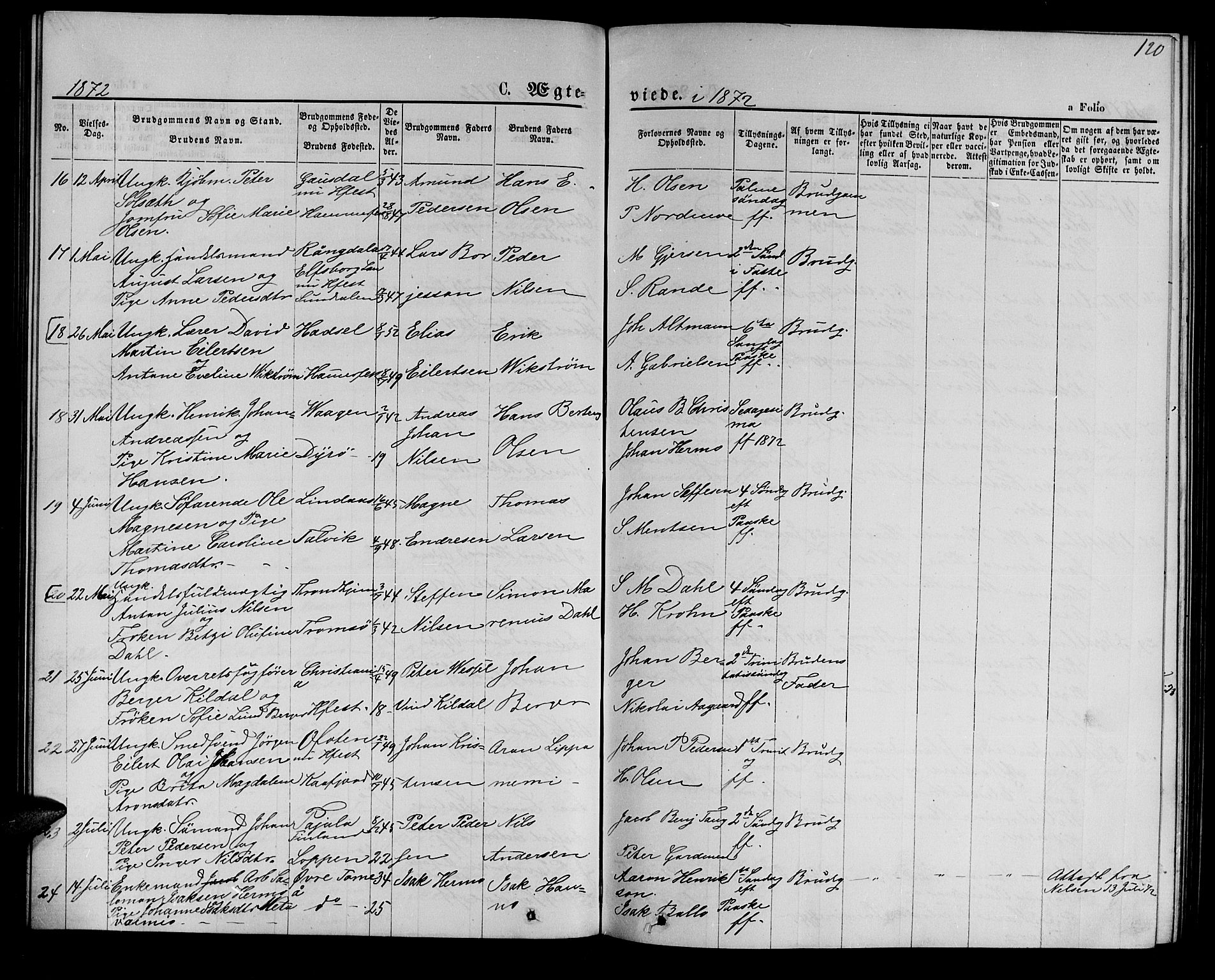 Hammerfest sokneprestkontor, SATØ/S-1347/H/Hb/L0004.klokk: Parish register (copy) no. 4, 1869-1877, p. 120
