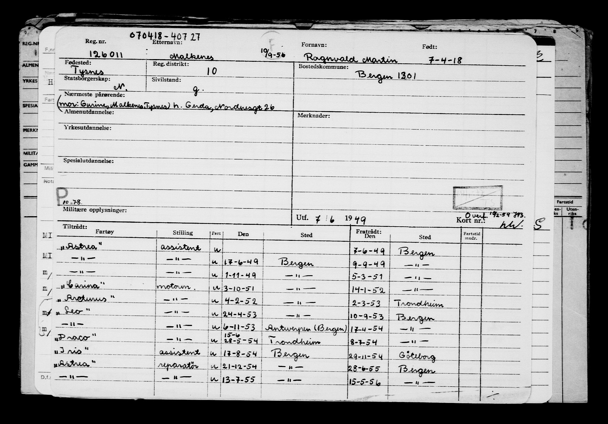 Direktoratet for sjømenn, AV/RA-S-3545/G/Gb/L0157: Hovedkort, 1918, p. 137