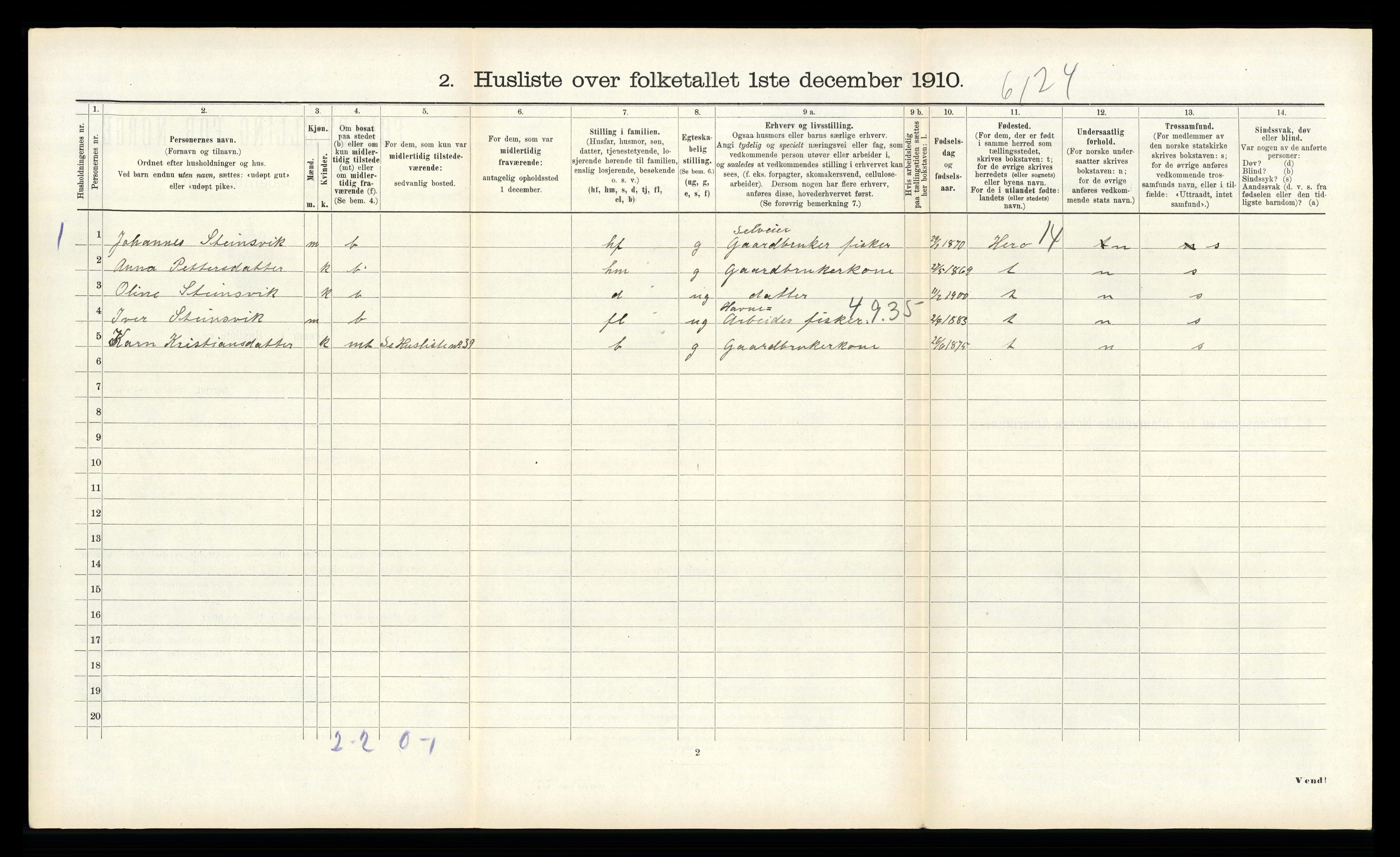 RA, 1910 census for Ulstein, 1910, p. 435