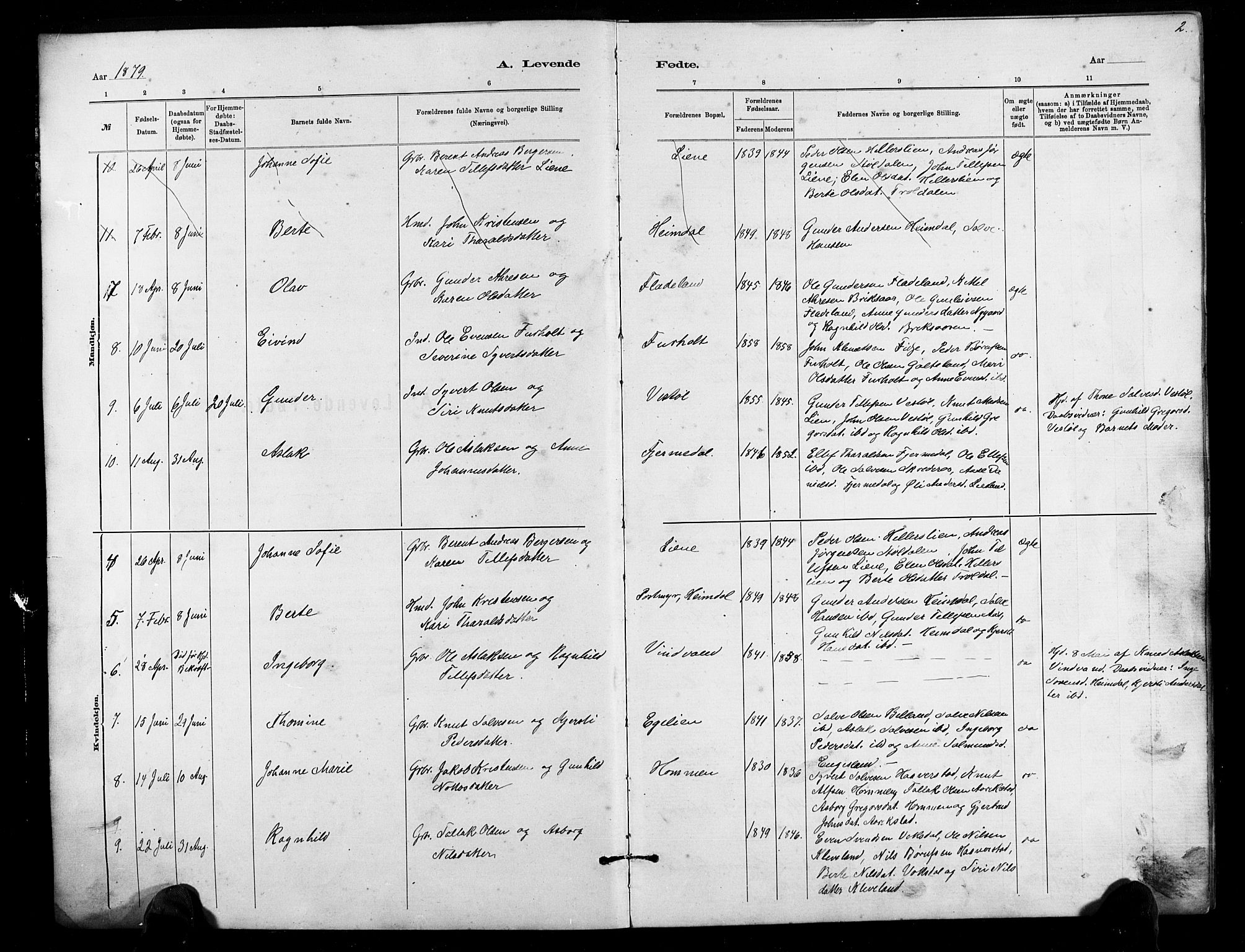 Herefoss sokneprestkontor, SAK/1111-0019/F/Fb/Fbb/L0002: Parish register (copy) no. B 2, 1879-1894, p. 2