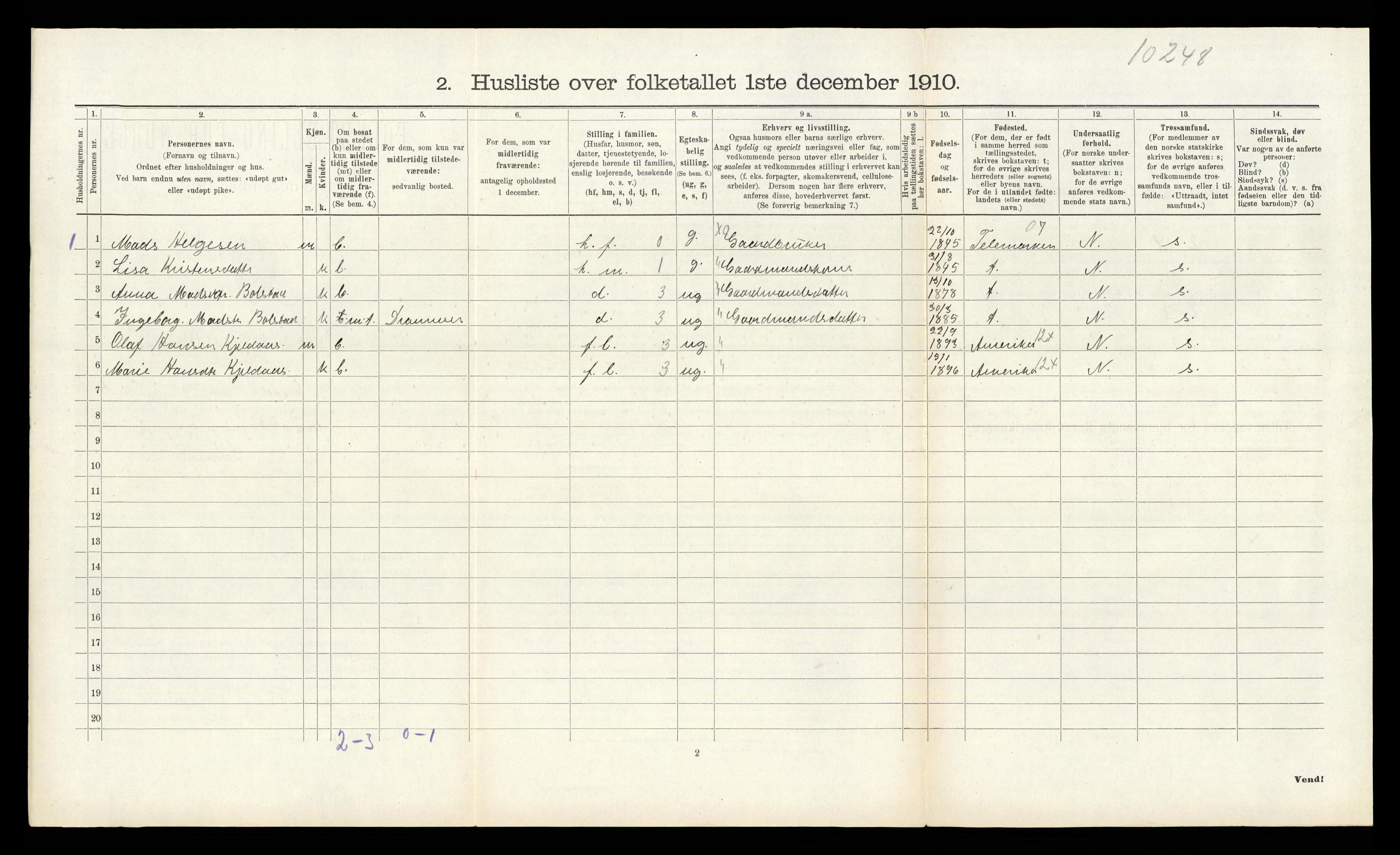 RA, 1910 census for Sande, 1910, p. 934