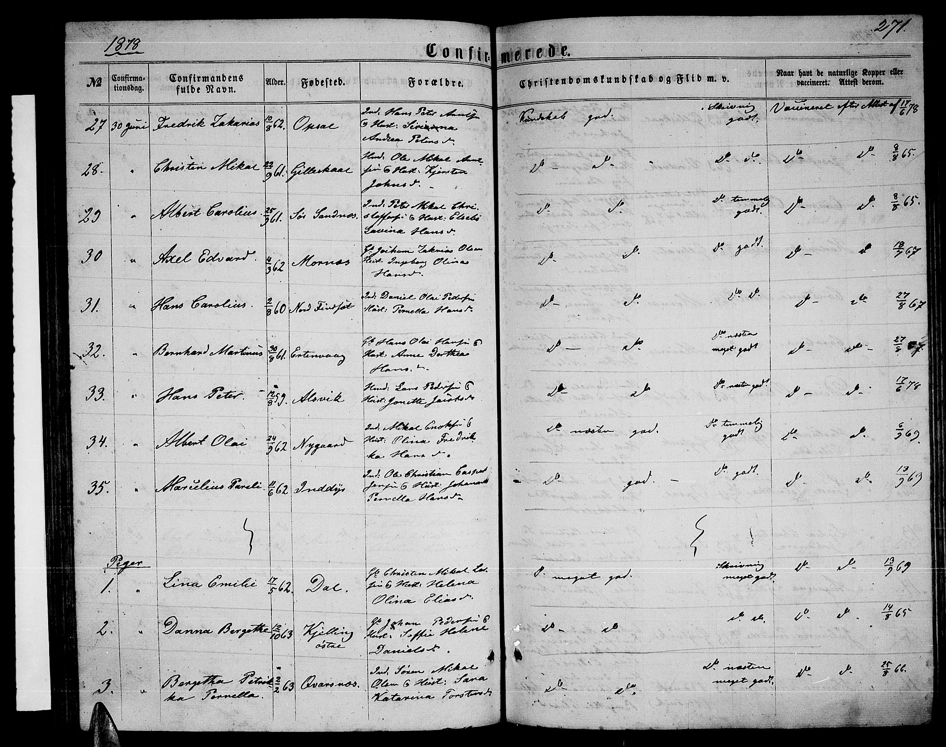 Ministerialprotokoller, klokkerbøker og fødselsregistre - Nordland, AV/SAT-A-1459/805/L0107: Parish register (copy) no. 805C03, 1862-1885, p. 271