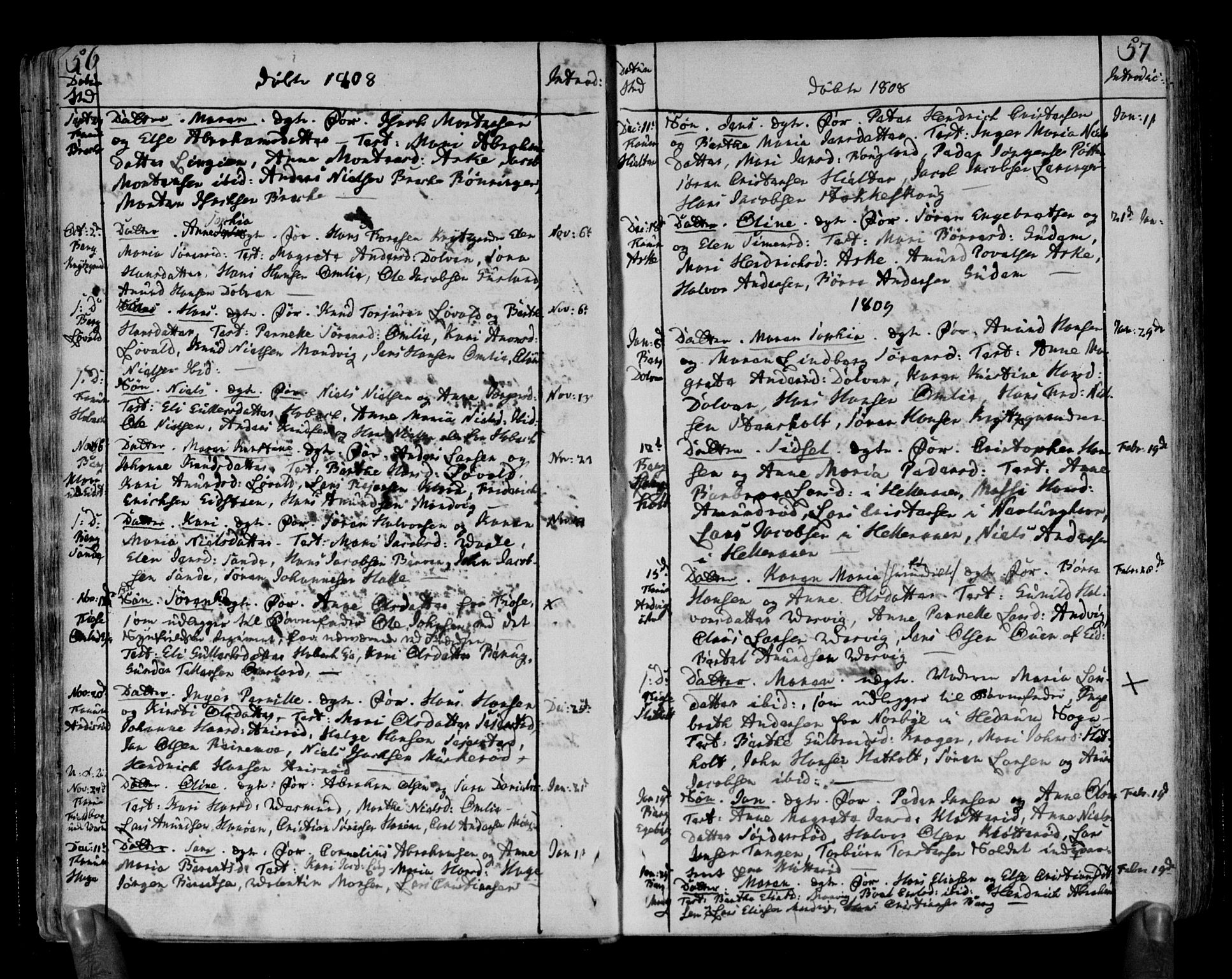 Brunlanes kirkebøker, SAKO/A-342/F/Fa/L0002: Parish register (official) no. I 2, 1802-1834, p. 56-57
