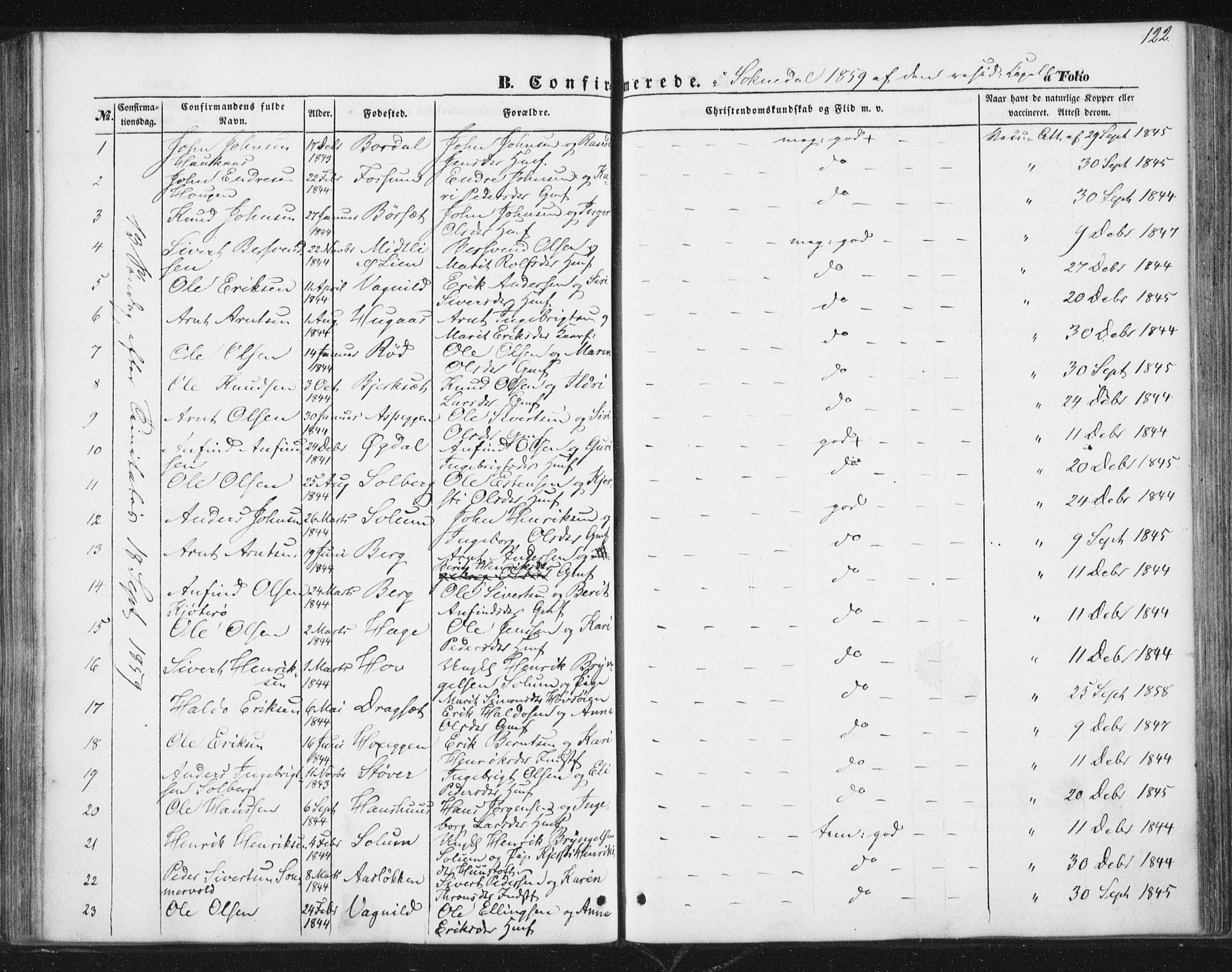 Ministerialprotokoller, klokkerbøker og fødselsregistre - Sør-Trøndelag, SAT/A-1456/689/L1038: Parish register (official) no. 689A03, 1848-1872, p. 122