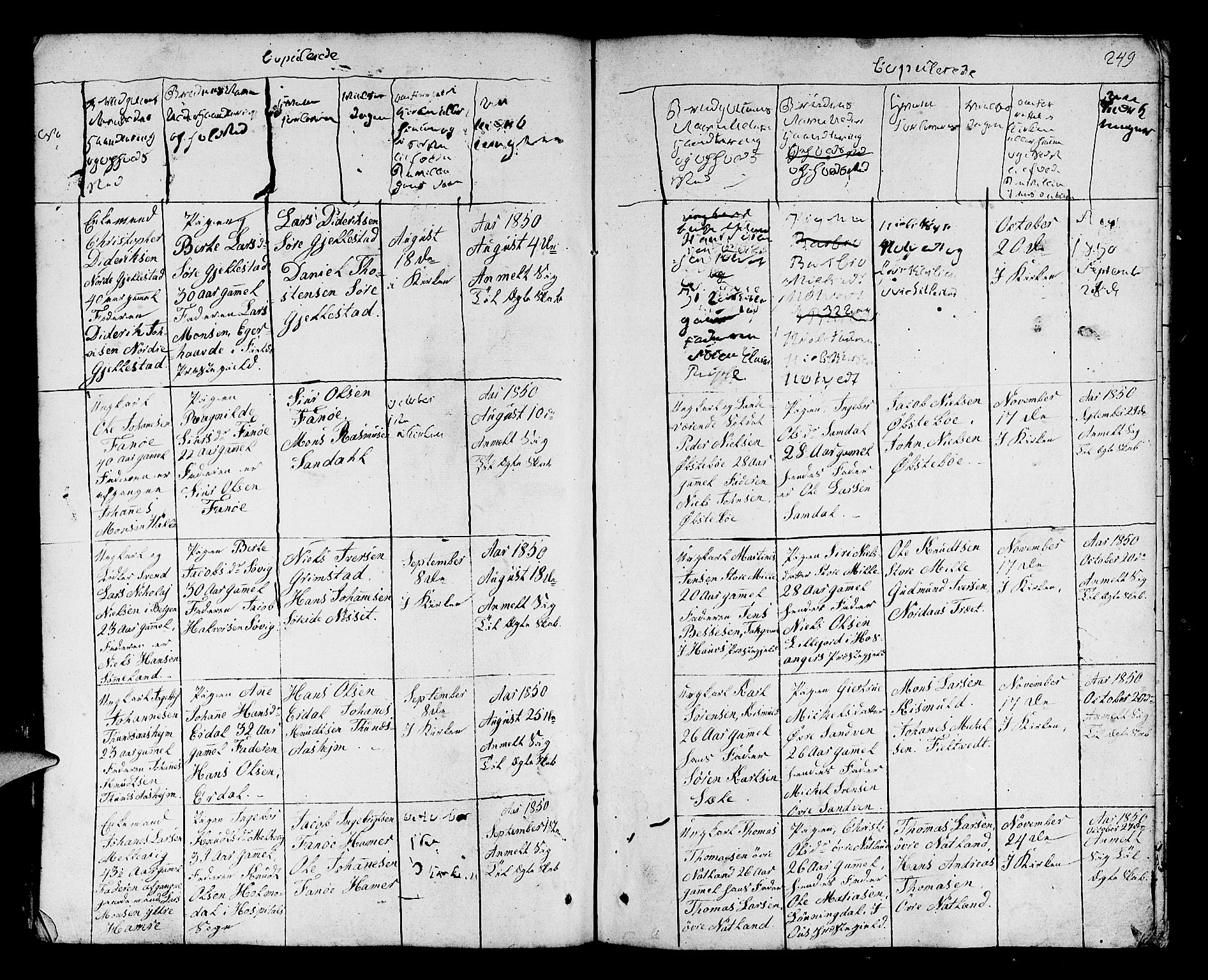 Fana Sokneprestembete, SAB/A-75101/H/Hab/Habb/L0001: Parish register (copy) no. B 1, 1837-1855, p. 249