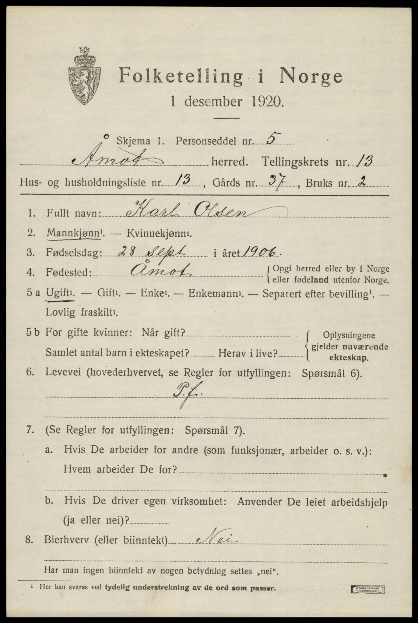 SAH, 1920 census for Åmot, 1920, p. 10891