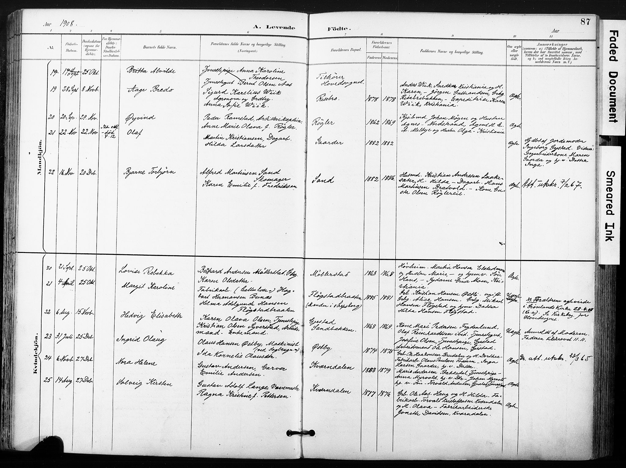 Ullensaker prestekontor Kirkebøker, AV/SAO-A-10236a/F/Fb/L0002: Parish register (official) no. II 2, 1894-1909, p. 87