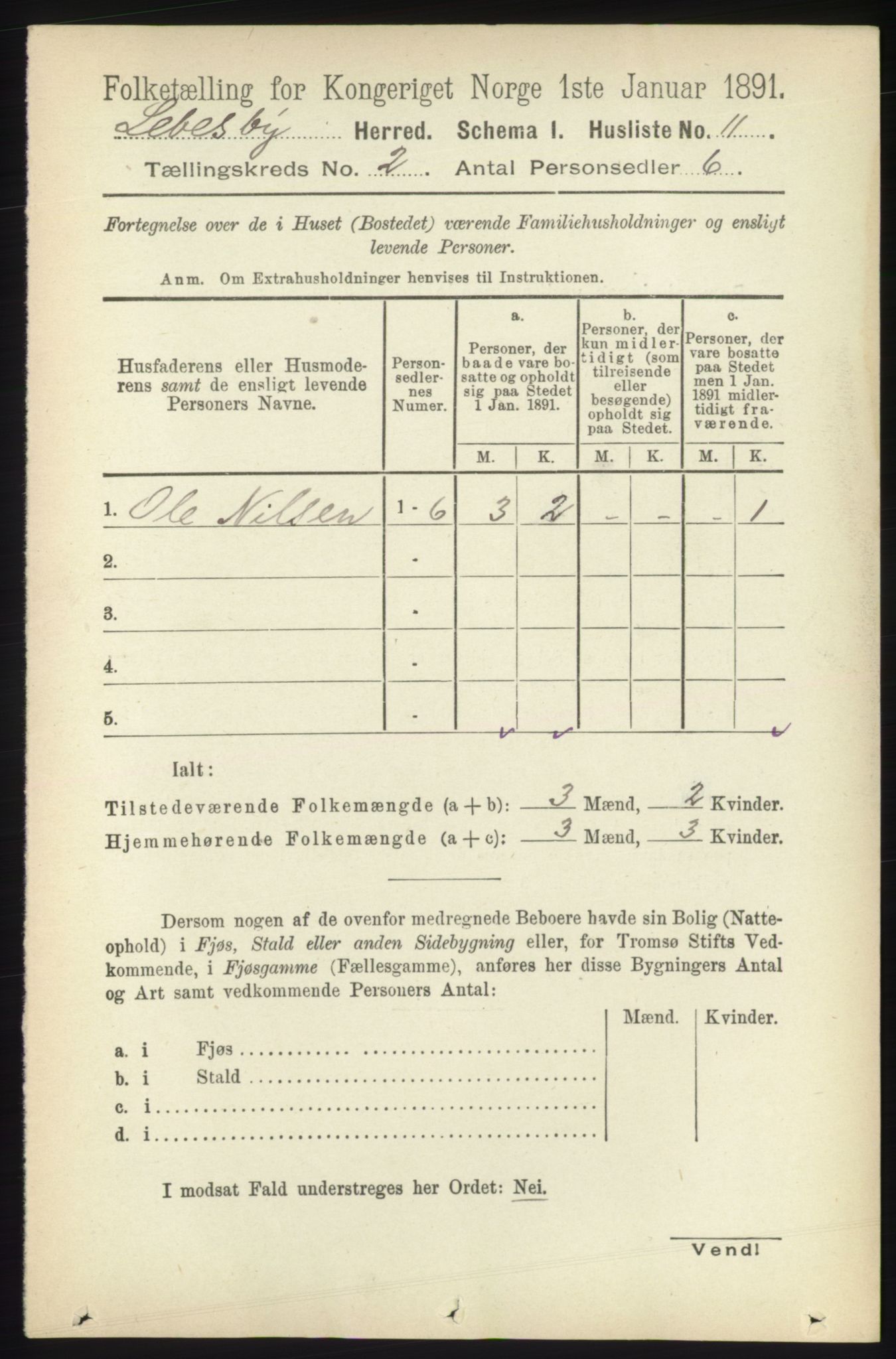 RA, 1891 census for 2022 Lebesby, 1891, p. 264
