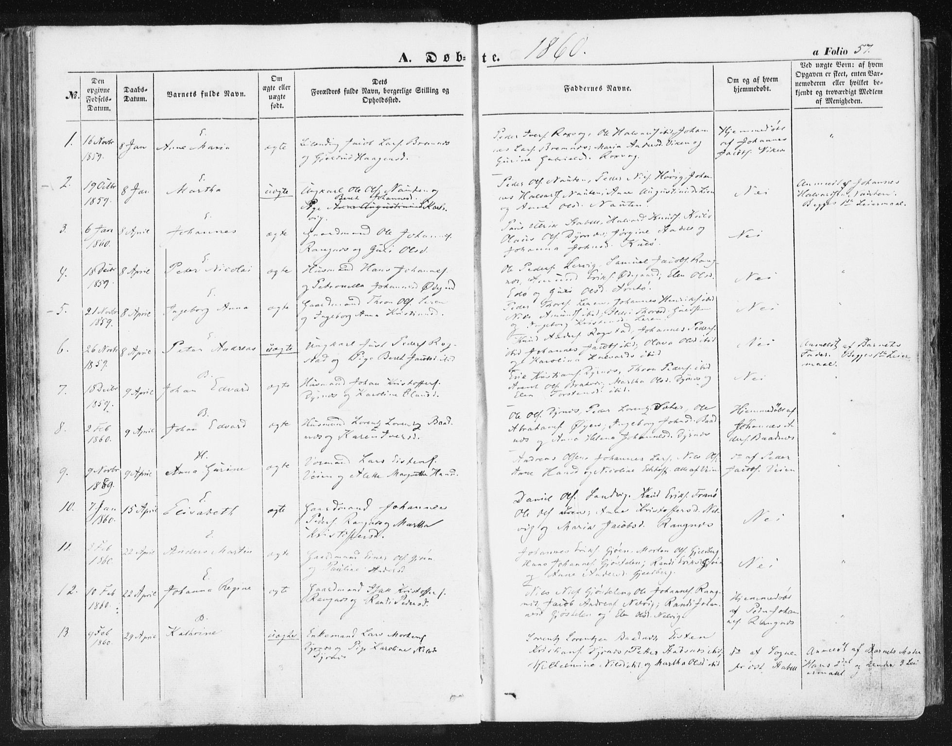 Ministerialprotokoller, klokkerbøker og fødselsregistre - Møre og Romsdal, AV/SAT-A-1454/581/L0937: Parish register (official) no. 581A05, 1853-1872, p. 57