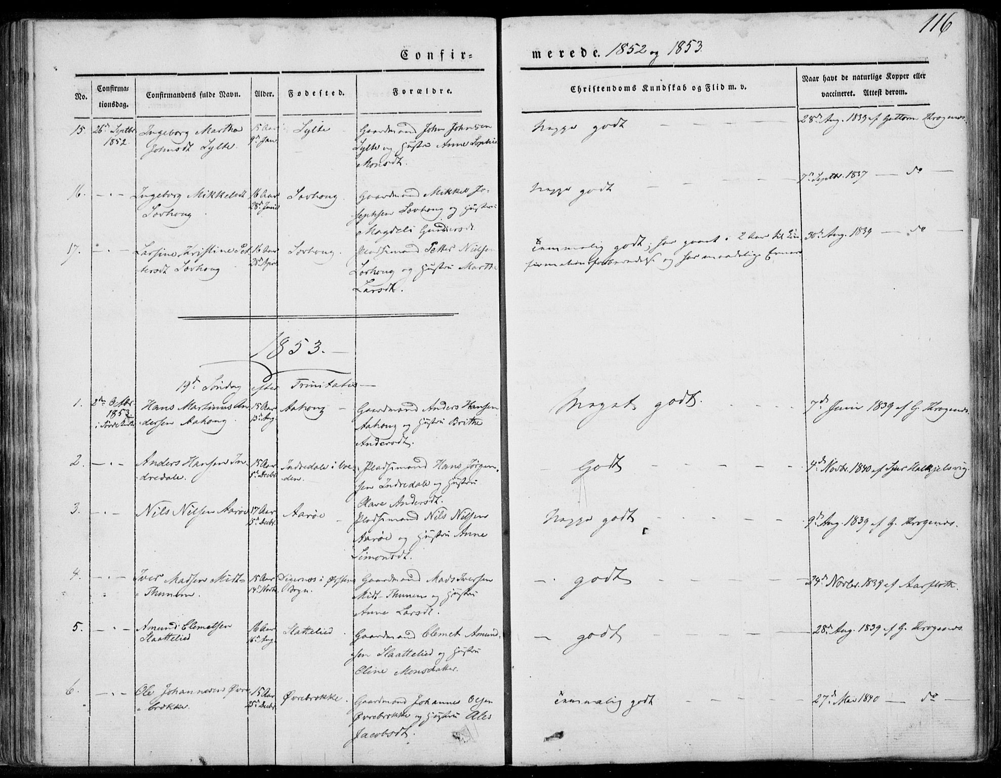 Ministerialprotokoller, klokkerbøker og fødselsregistre - Møre og Romsdal, AV/SAT-A-1454/501/L0006: Parish register (official) no. 501A06, 1844-1868, p. 116