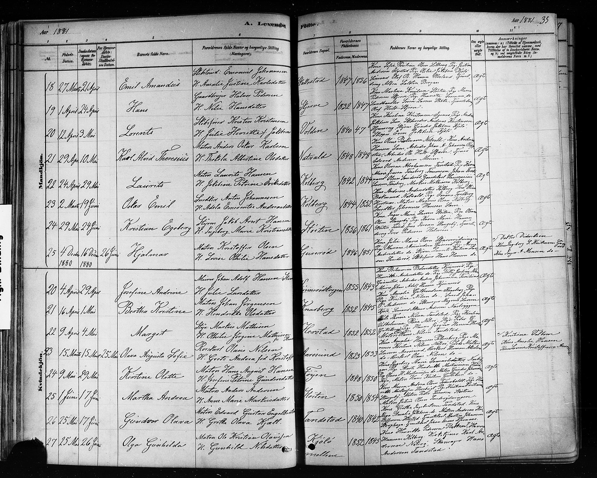 Nøtterøy kirkebøker, AV/SAKO-A-354/F/Fa/L0008: Parish register (official) no. I 8, 1878-1893, p. 35