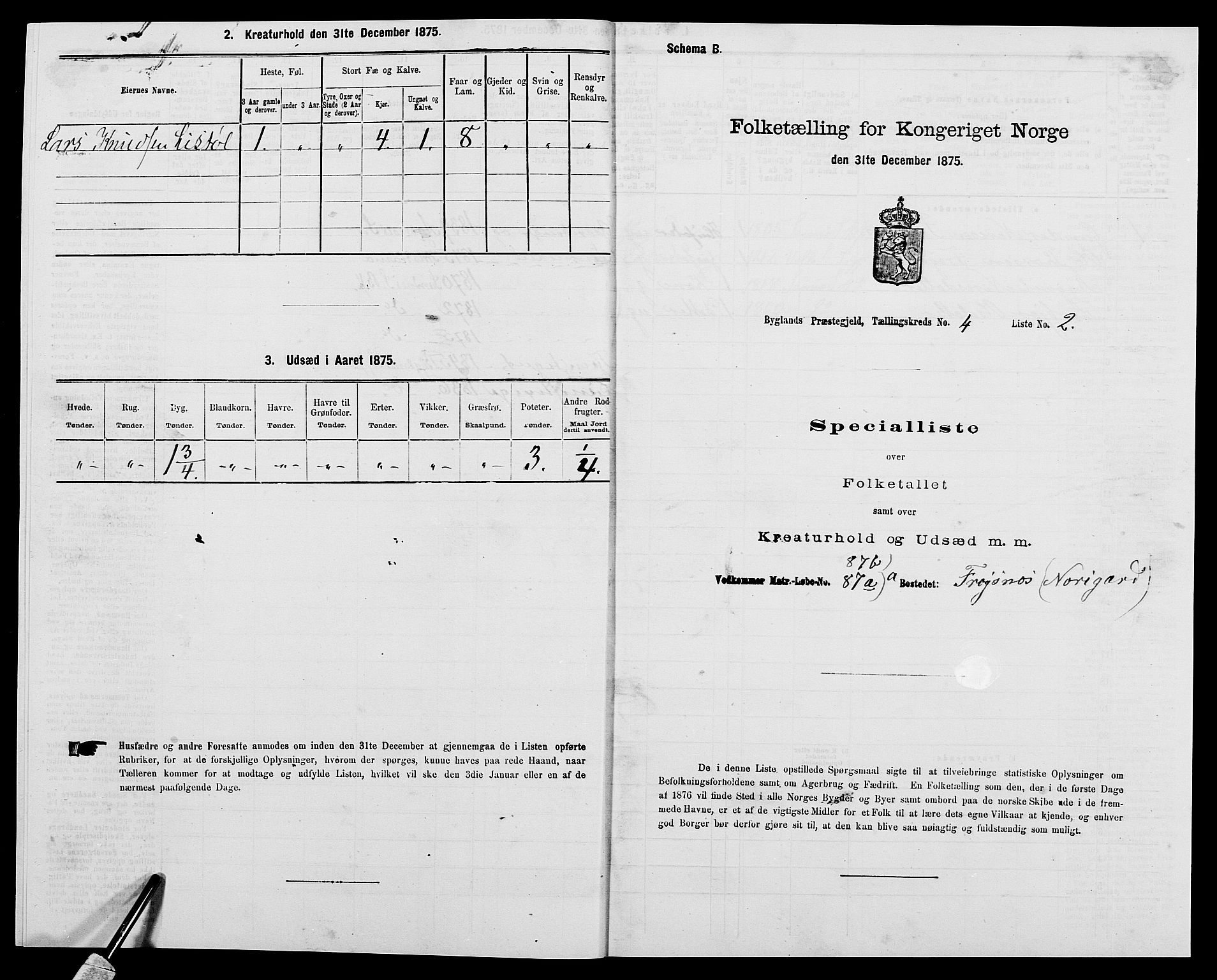 SAK, 1875 census for 0938P Bygland, 1875, p. 321