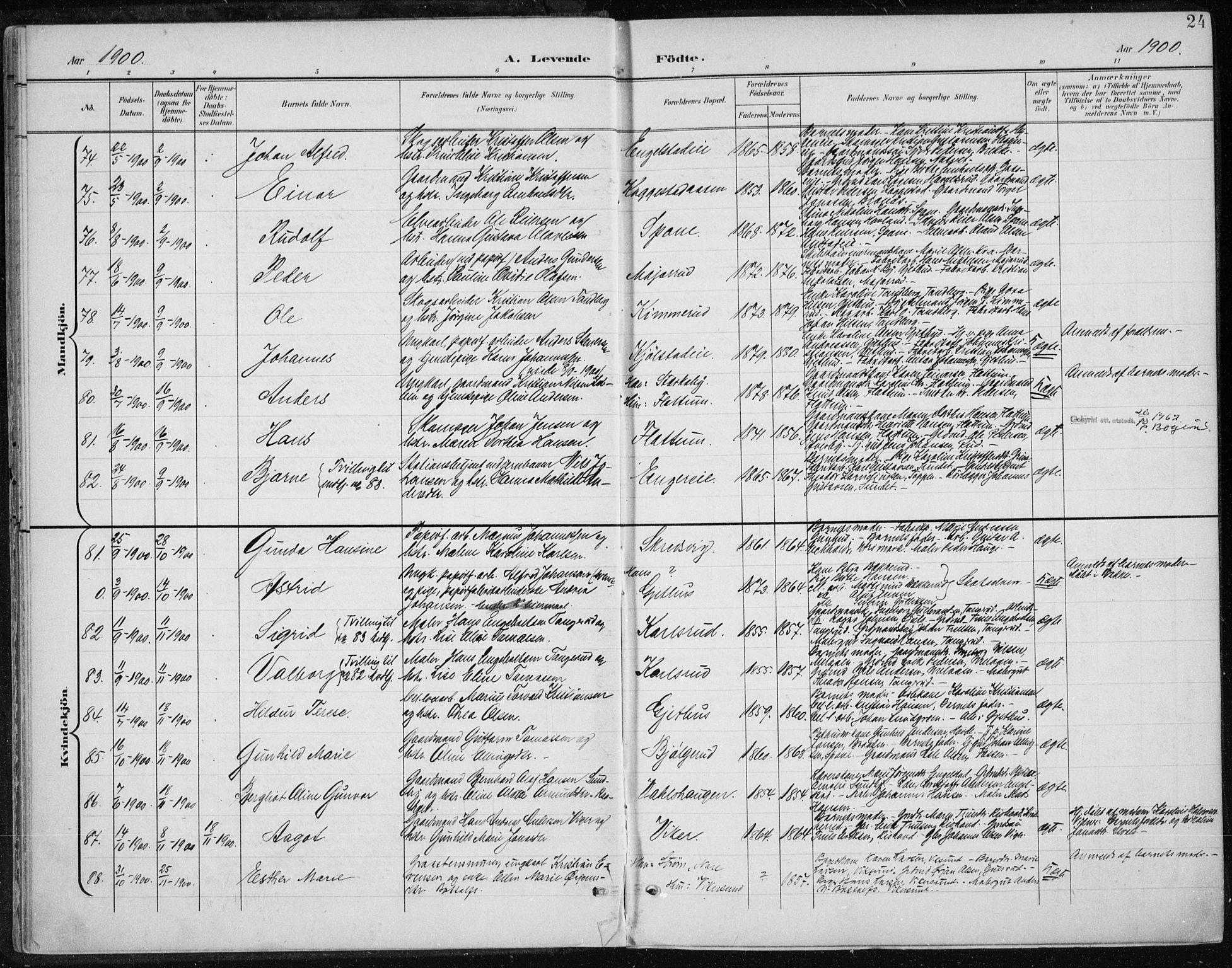 Modum kirkebøker, SAKO/A-234/F/Fa/L0013: Parish register (official) no. 13, 1899-1907, p. 24