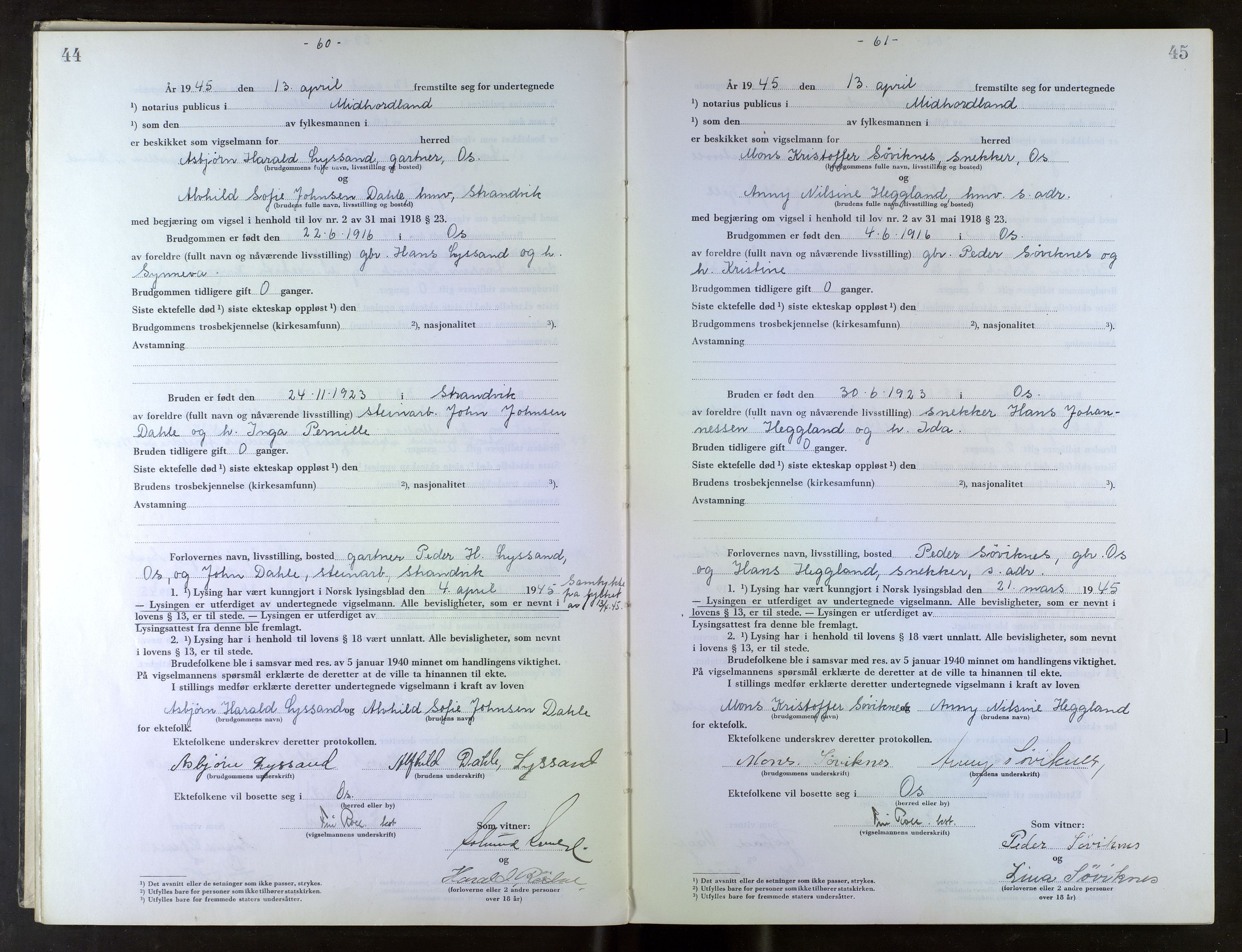 Midhordland sorenskriveri, AV/SAB-A-3001/1/M/Mc/Mca/L0007: Notarialbilag. Vigselbøker, 1945-1948, p. 44-45
