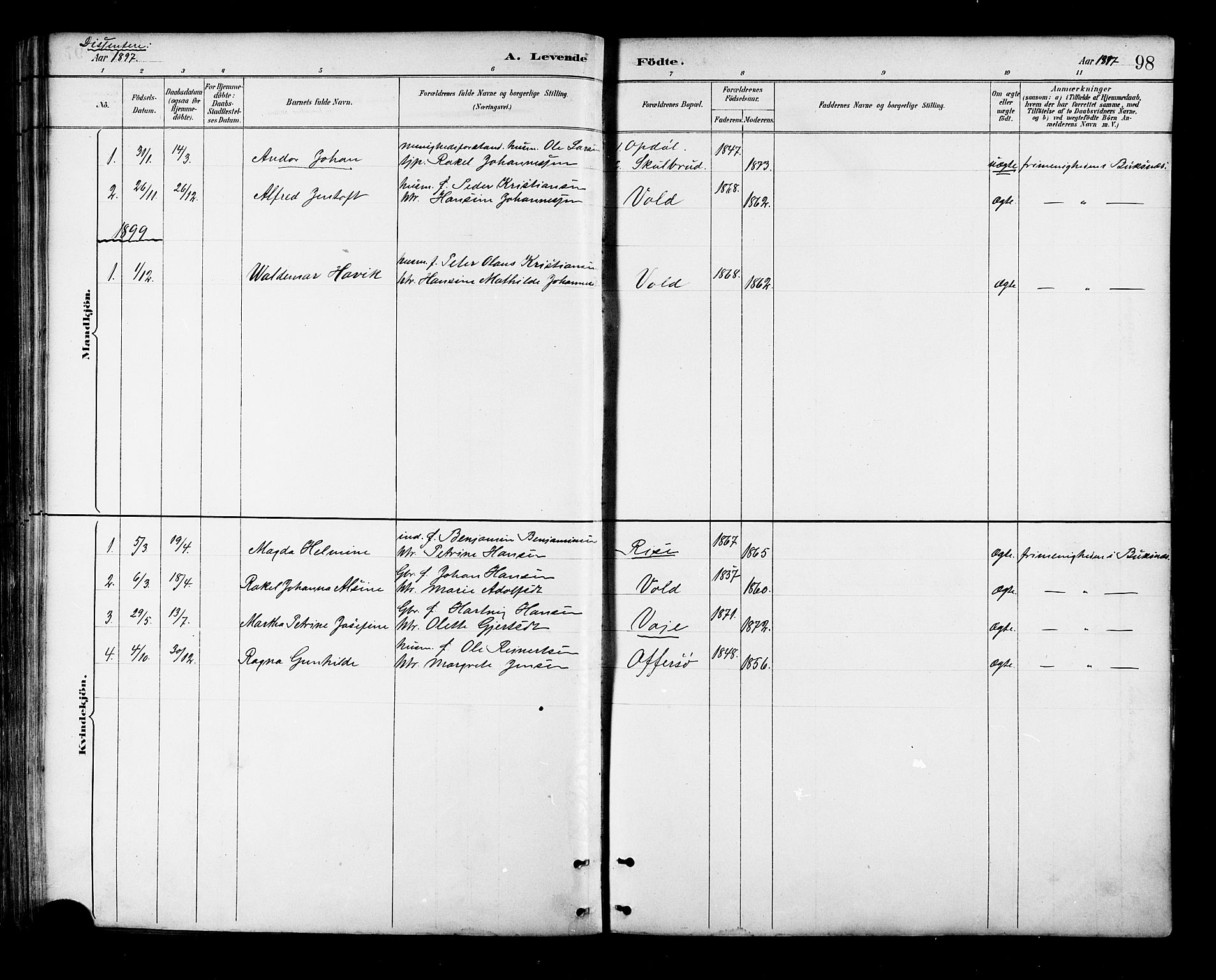 Ministerialprotokoller, klokkerbøker og fødselsregistre - Nordland, SAT/A-1459/881/L1167: Parish register (copy) no. 881C04, 1886-1899, p. 98