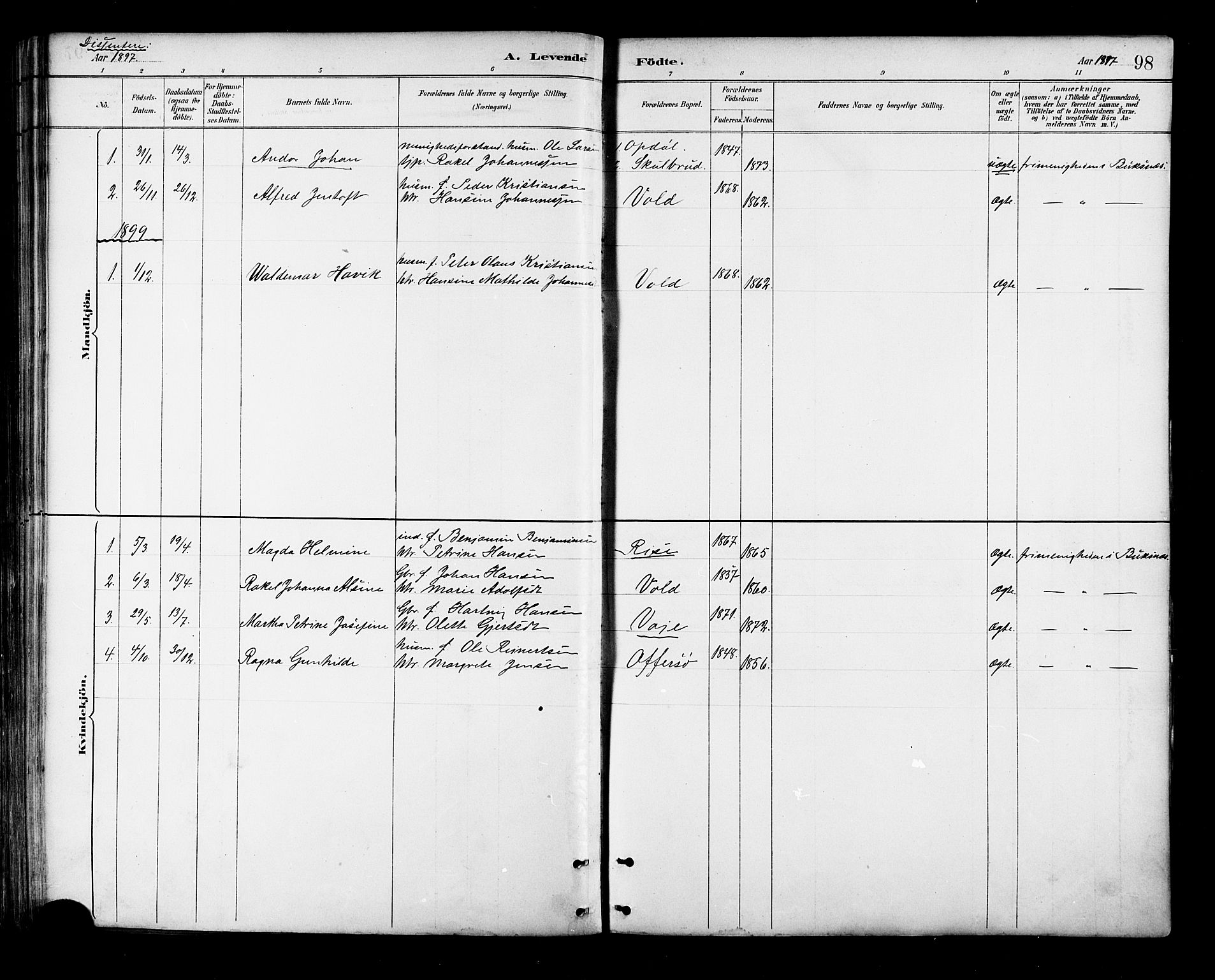 Ministerialprotokoller, klokkerbøker og fødselsregistre - Nordland, AV/SAT-A-1459/881/L1167: Parish register (copy) no. 881C04, 1886-1899, p. 98