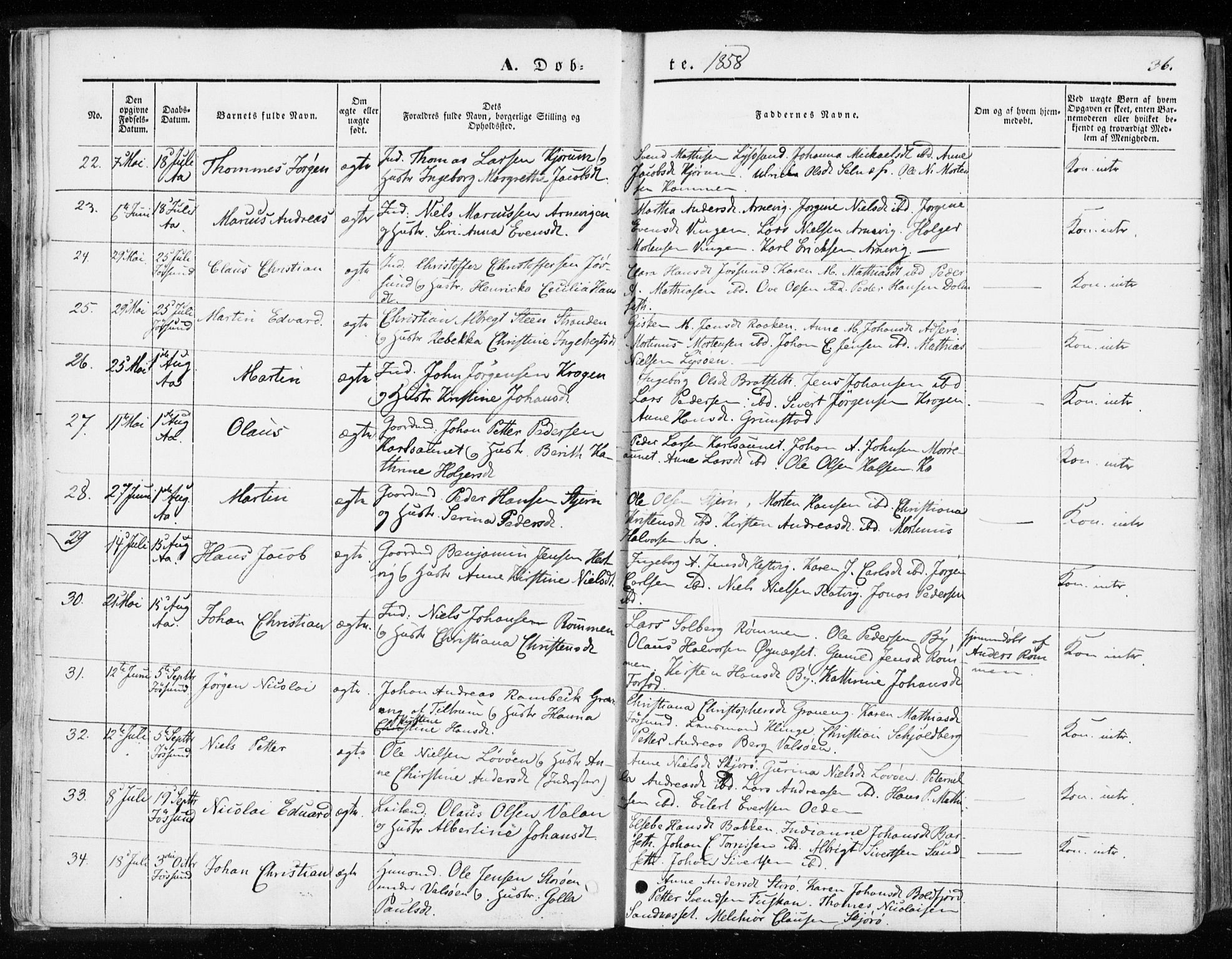 Ministerialprotokoller, klokkerbøker og fødselsregistre - Sør-Trøndelag, SAT/A-1456/655/L0677: Parish register (official) no. 655A06, 1847-1860, p. 36