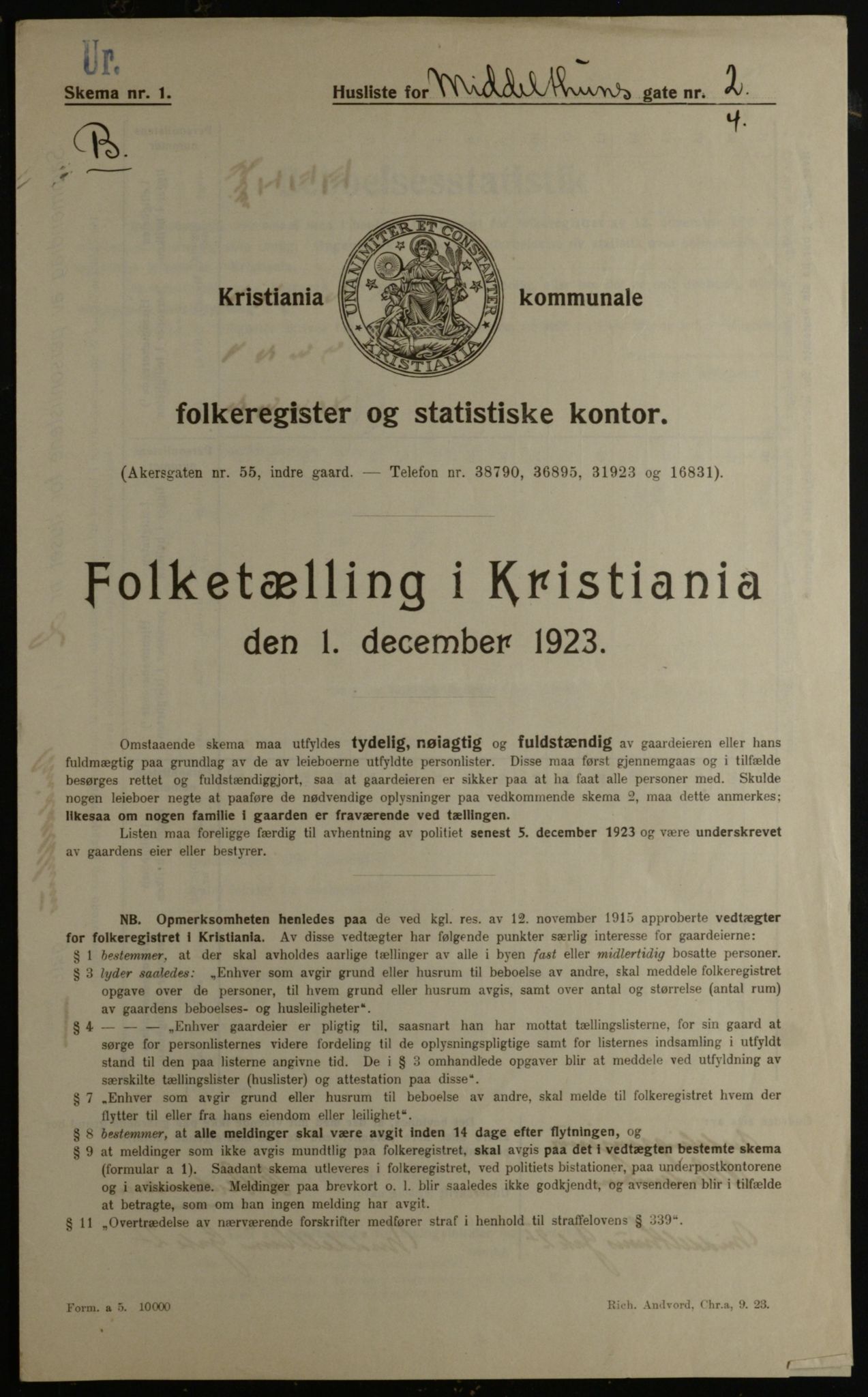 OBA, Municipal Census 1923 for Kristiania, 1923, p. 72261