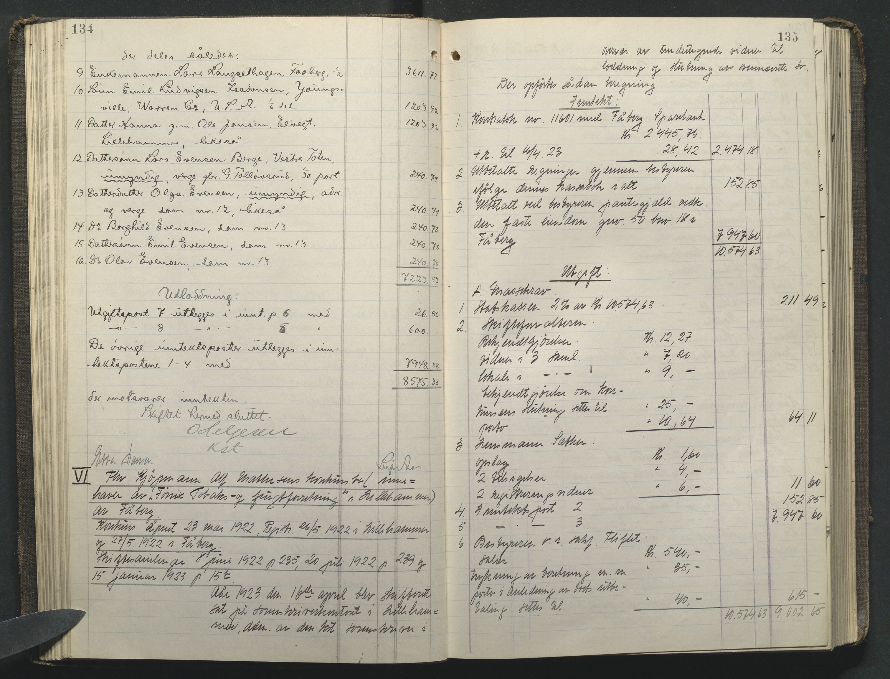 Sør-Gudbrandsdal tingrett, SAH/TING-004/J/Ja/Jae/L0003: Skifteutlodningsprotokoll - landet, 1921-1930, p. 134-135