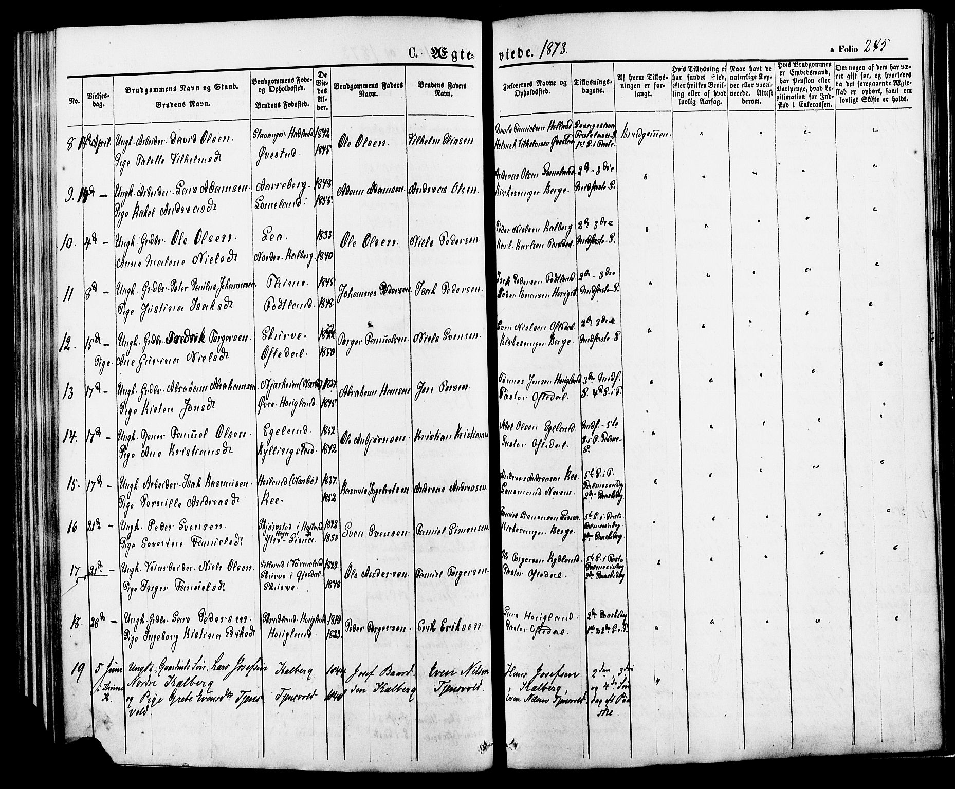 Lye sokneprestkontor, AV/SAST-A-101794/001/30BA/L0008: Parish register (official) no. A 7, 1872-1881, p. 245