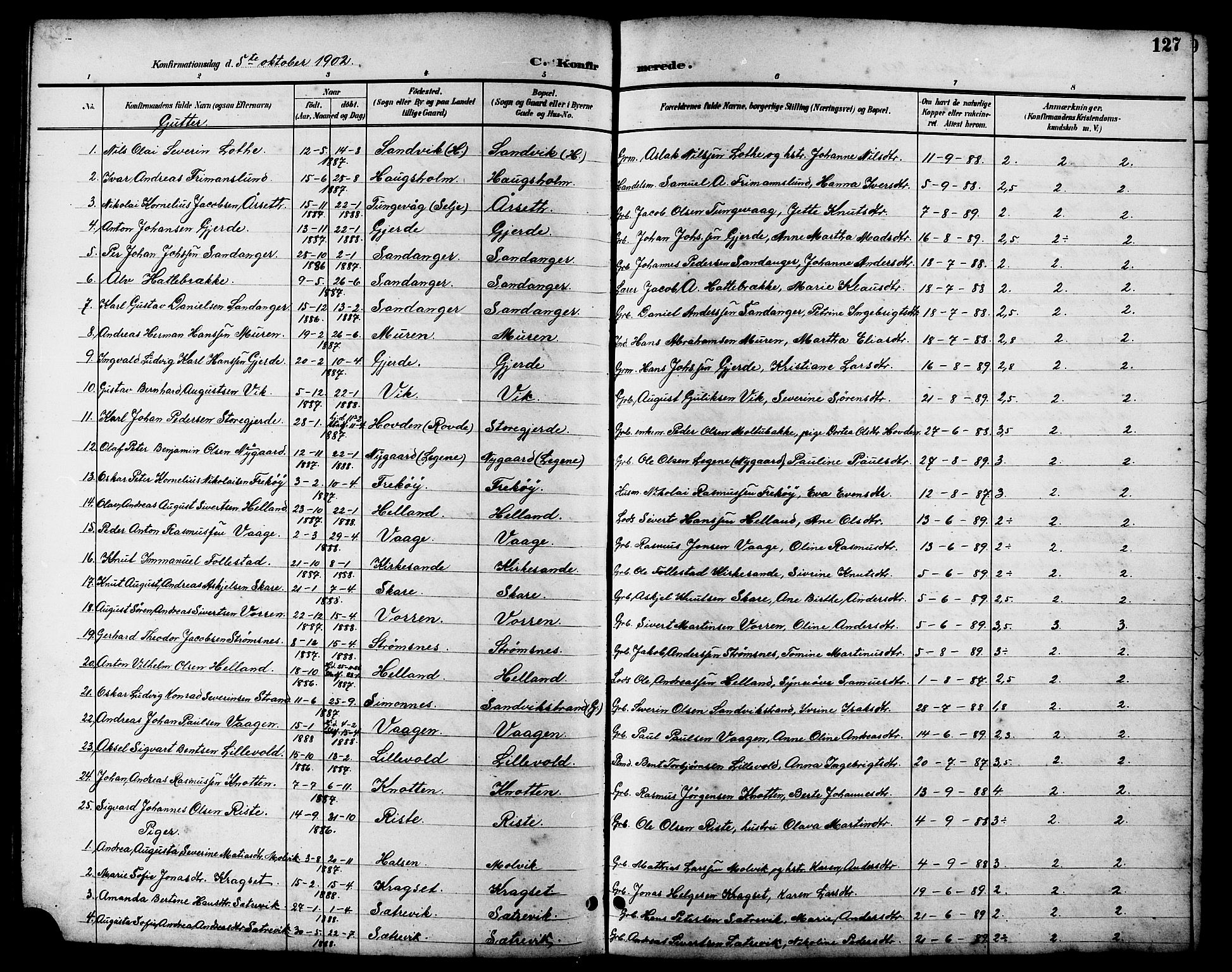 Ministerialprotokoller, klokkerbøker og fødselsregistre - Møre og Romsdal, AV/SAT-A-1454/503/L0049: Parish register (copy) no. 503C04, 1894-1915, p. 127