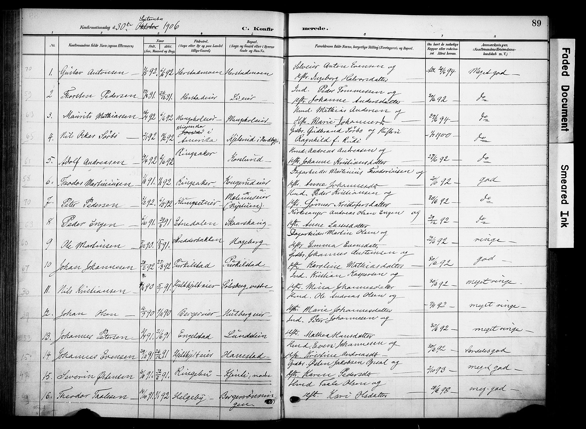 Nes prestekontor, Hedmark, SAH/PREST-020/K/Ka/L0013: Parish register (official) no. 13, 1906-1924, p. 89