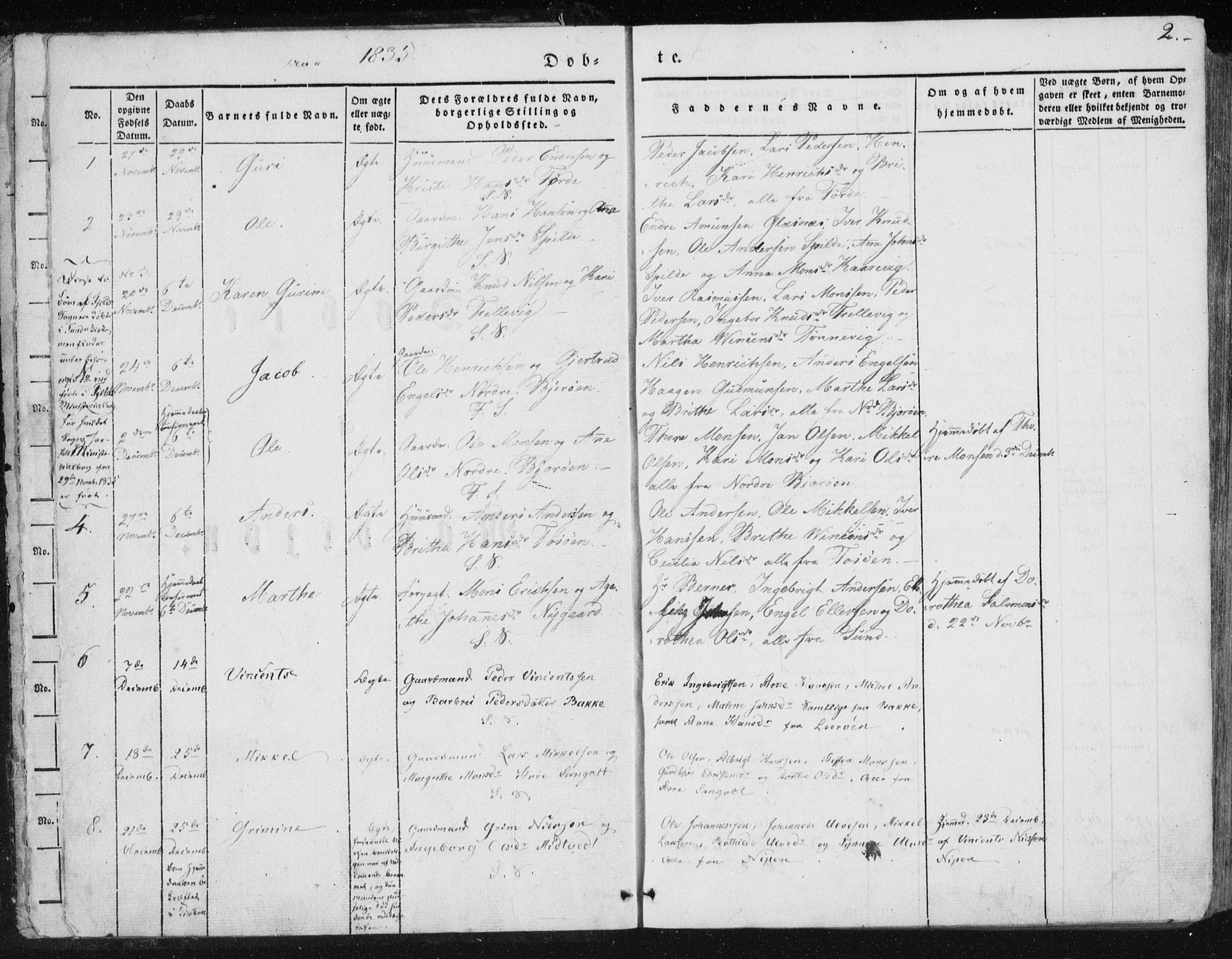 Sund sokneprestembete, SAB/A-99930: Parish register (official) no. A 13, 1835-1849, p. 2