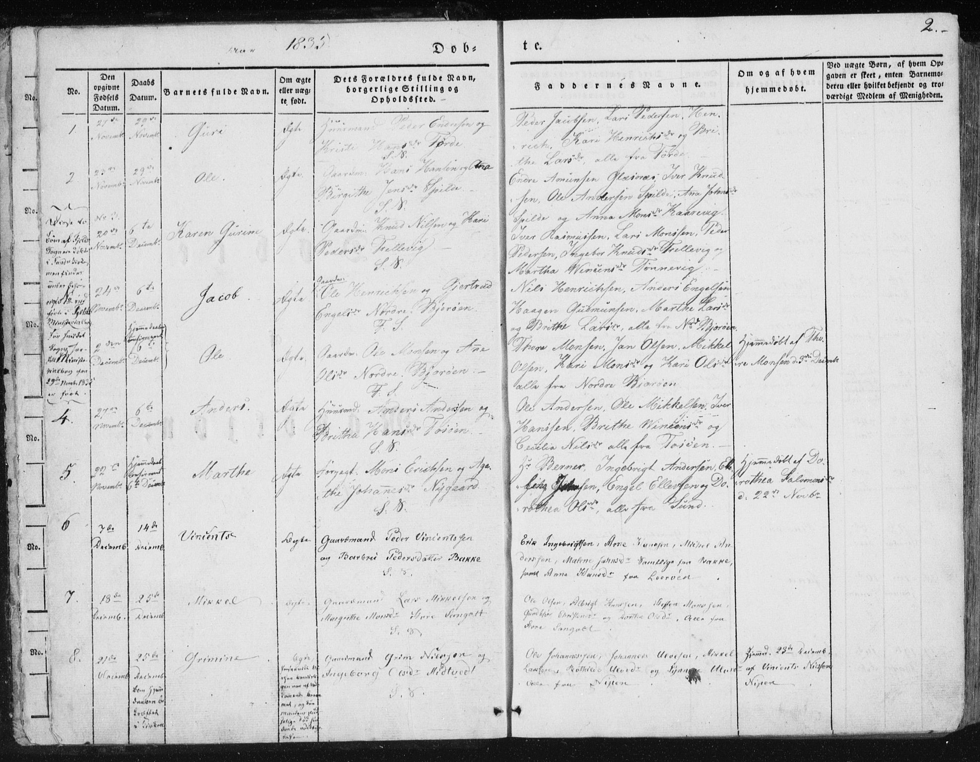 Sund sokneprestembete, AV/SAB-A-99930: Parish register (official) no. A 13, 1835-1849, p. 2