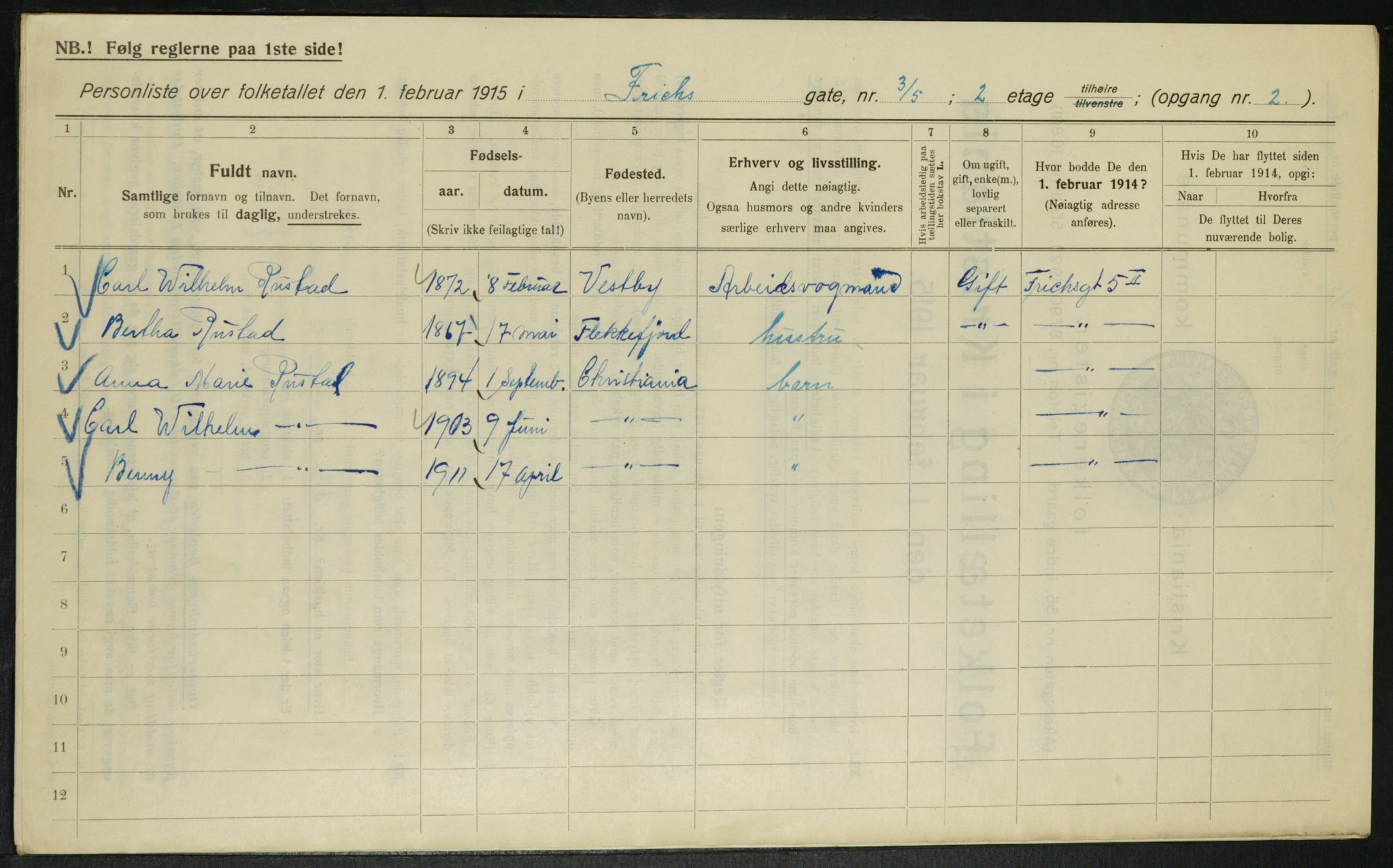 OBA, Municipal Census 1915 for Kristiania, 1915, p. 26406