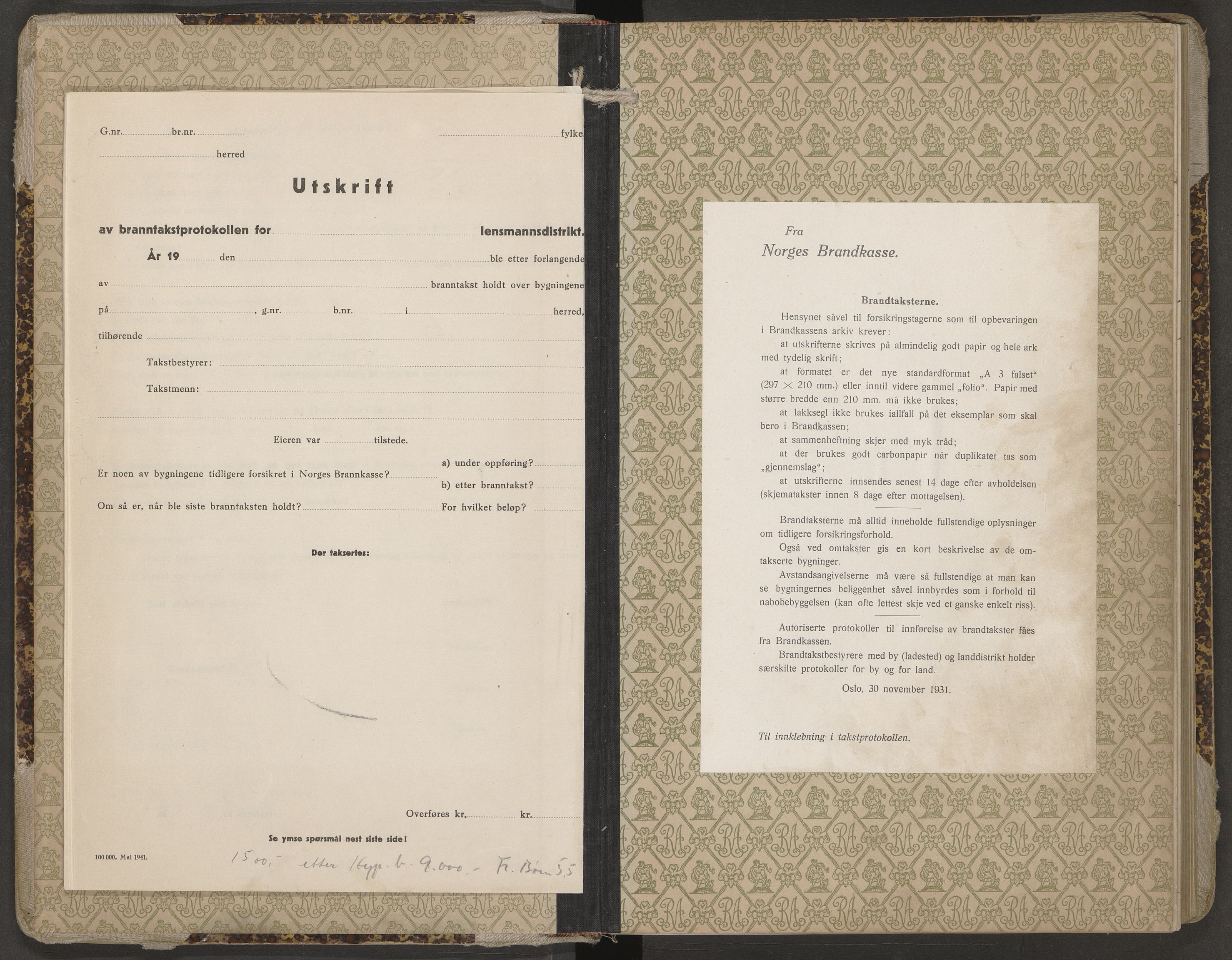 Norges brannkasse, branntakster Berg, SAO/A-11383/F/Fa/L0011: Branntakstprotokoll, 1942-1943