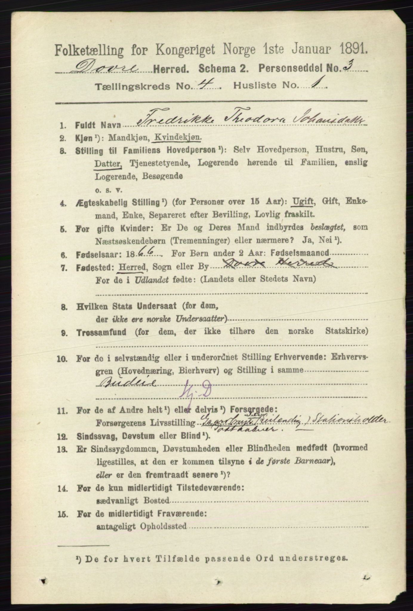 RA, 1891 census for 0511 Dovre, 1891, p. 1948