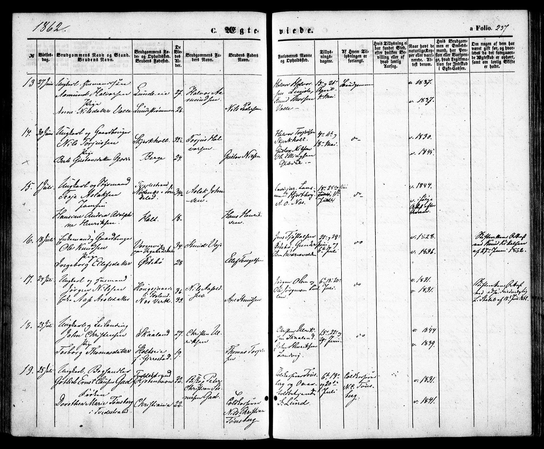 Holt sokneprestkontor, AV/SAK-1111-0021/F/Fa/L0009: Parish register (official) no. A 9, 1861-1871, p. 237