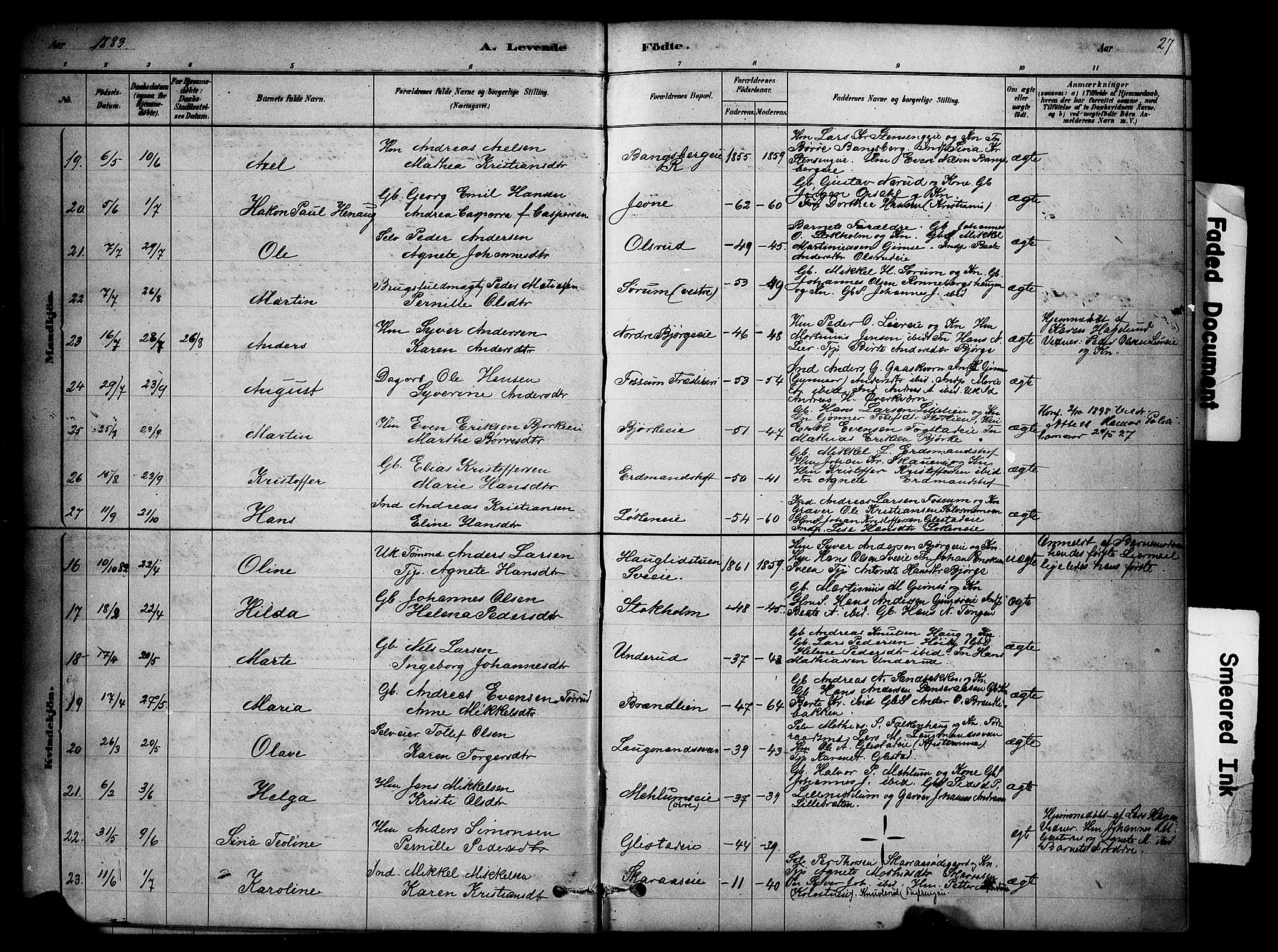 Ringsaker prestekontor, SAH/PREST-014/K/Ka/L0014: Parish register (official) no. 14, 1879-1890, p. 27
