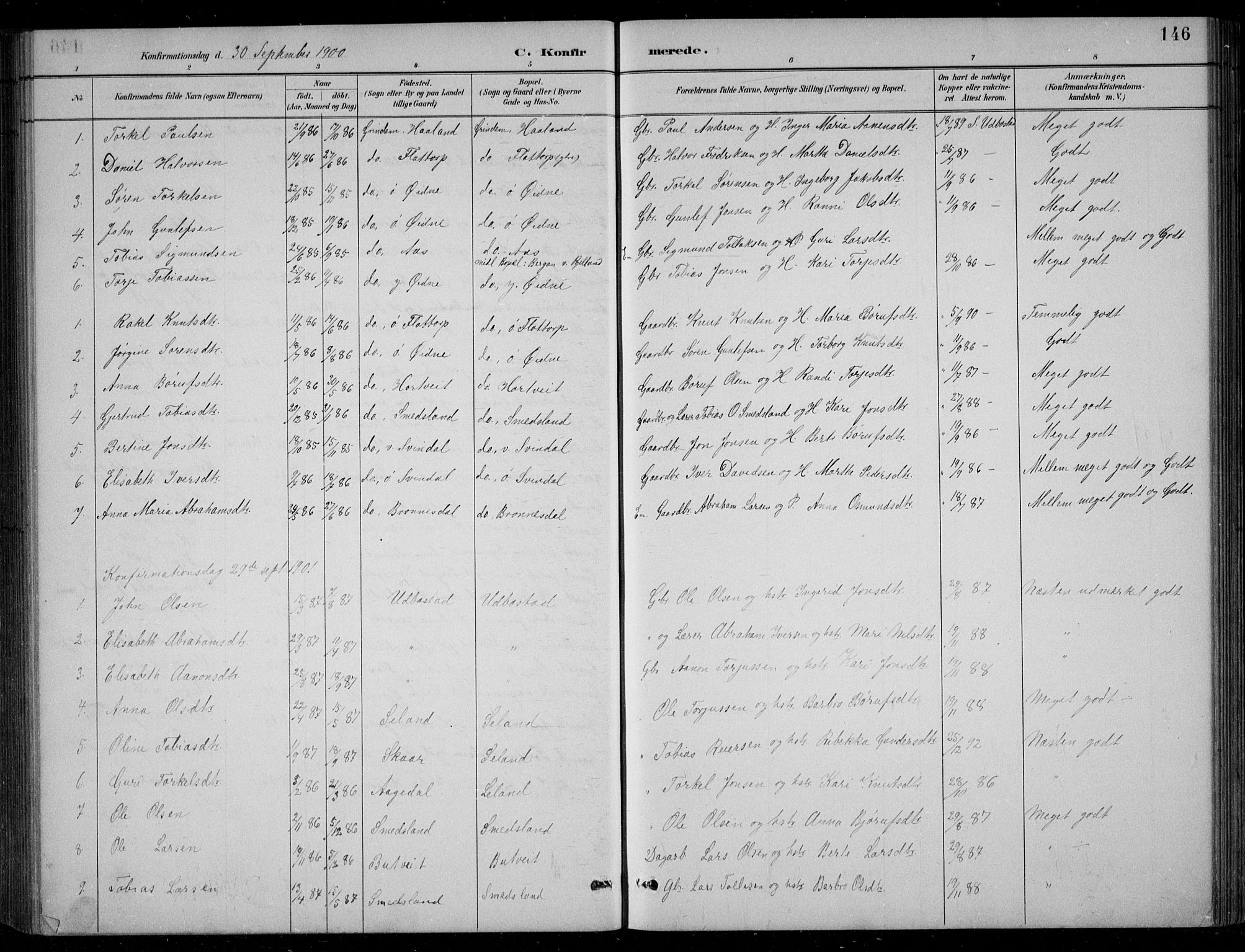 Bjelland sokneprestkontor, SAK/1111-0005/F/Fb/Fbc/L0003: Parish register (copy) no. B 3, 1887-1924, p. 146