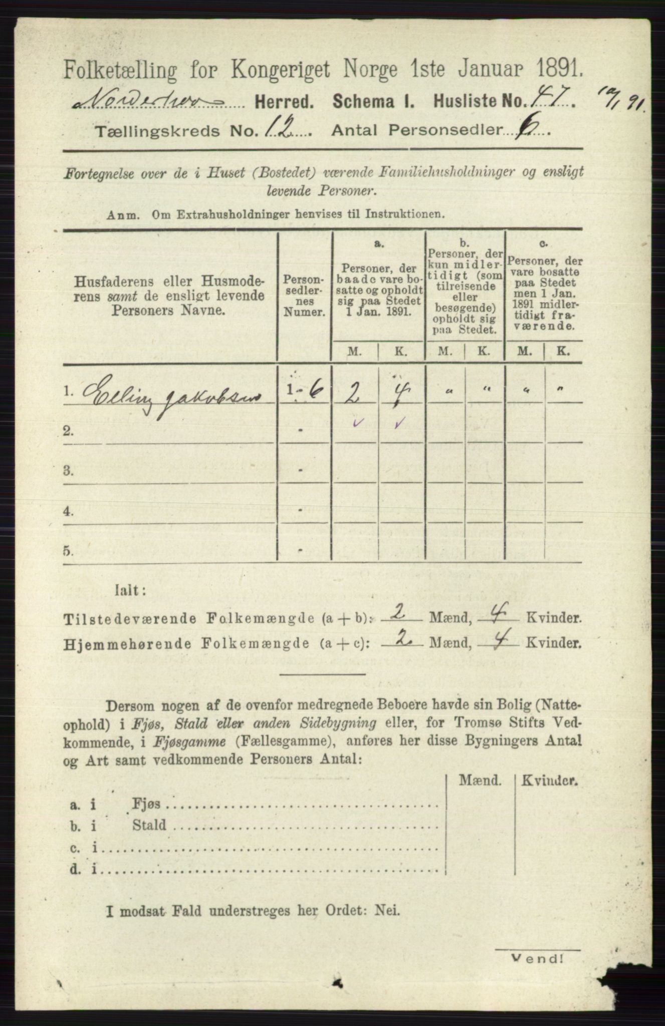 RA, 1891 census for 0613 Norderhov, 1891, p. 8535