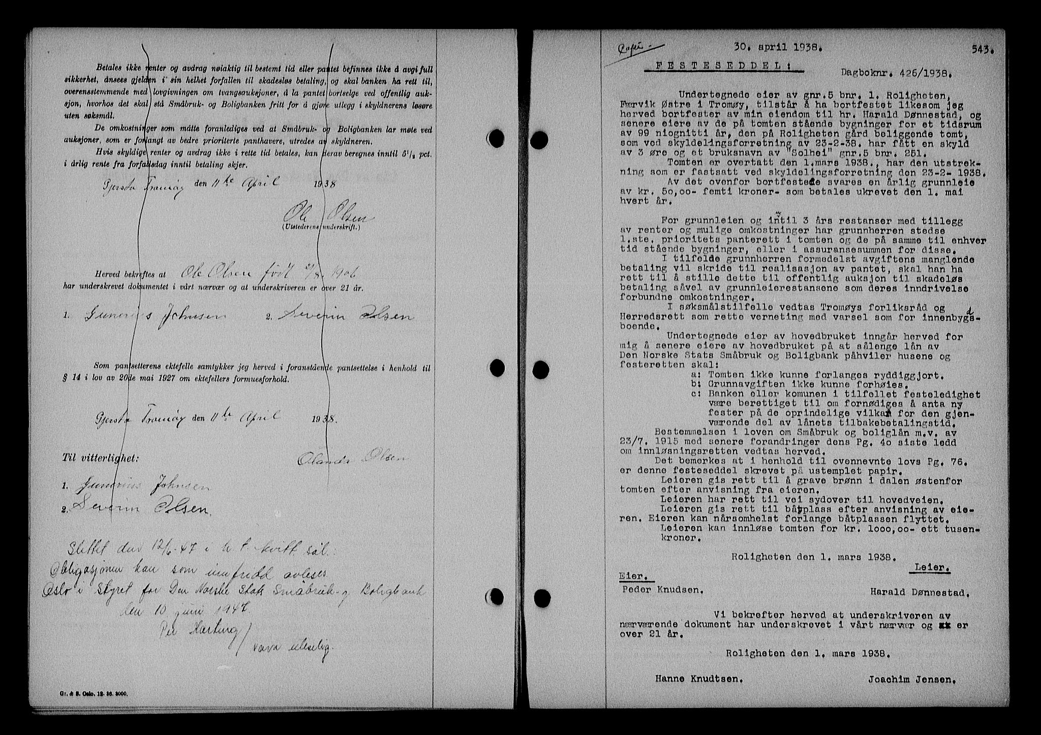Nedenes sorenskriveri, AV/SAK-1221-0006/G/Gb/Gba/L0044: Mortgage book no. 40, 1937-1938, Diary no: : 426/1938