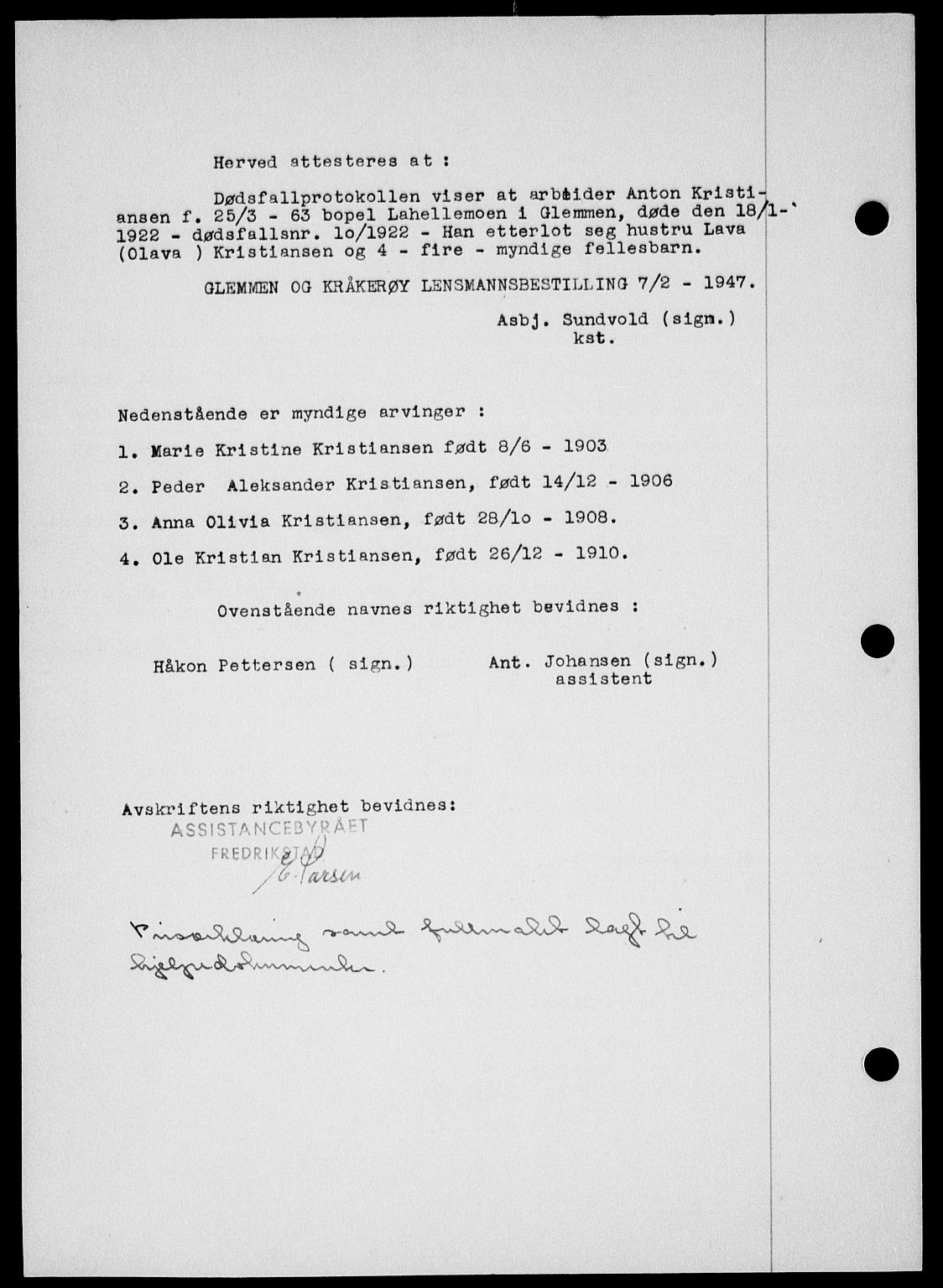 Onsøy sorenskriveri, SAO/A-10474/G/Ga/Gab/L0021: Mortgage book no. II A-21, 1947-1947, Diary no: : 2669/1947