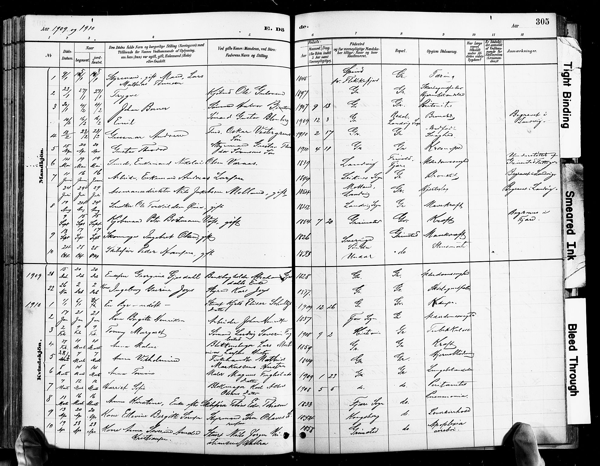 Grimstad sokneprestkontor, AV/SAK-1111-0017/F/Fb/L0001: Parish register (copy) no. B 1, 1881-1922, p. 305