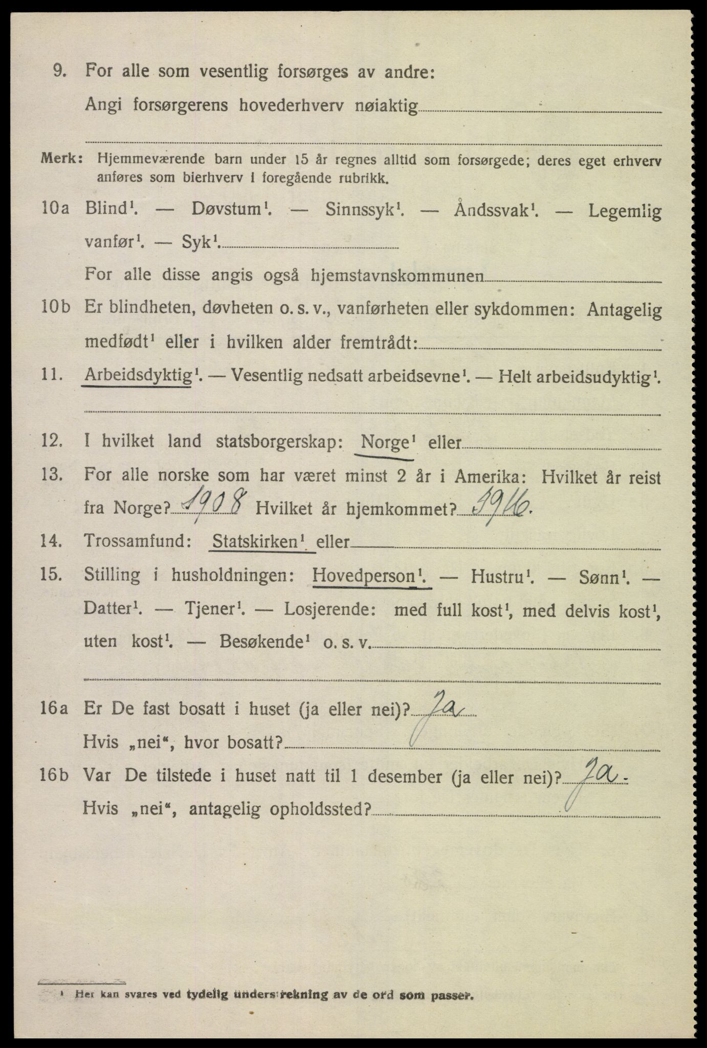 SAK, 1920 census for Lyngdal, 1920, p. 2586