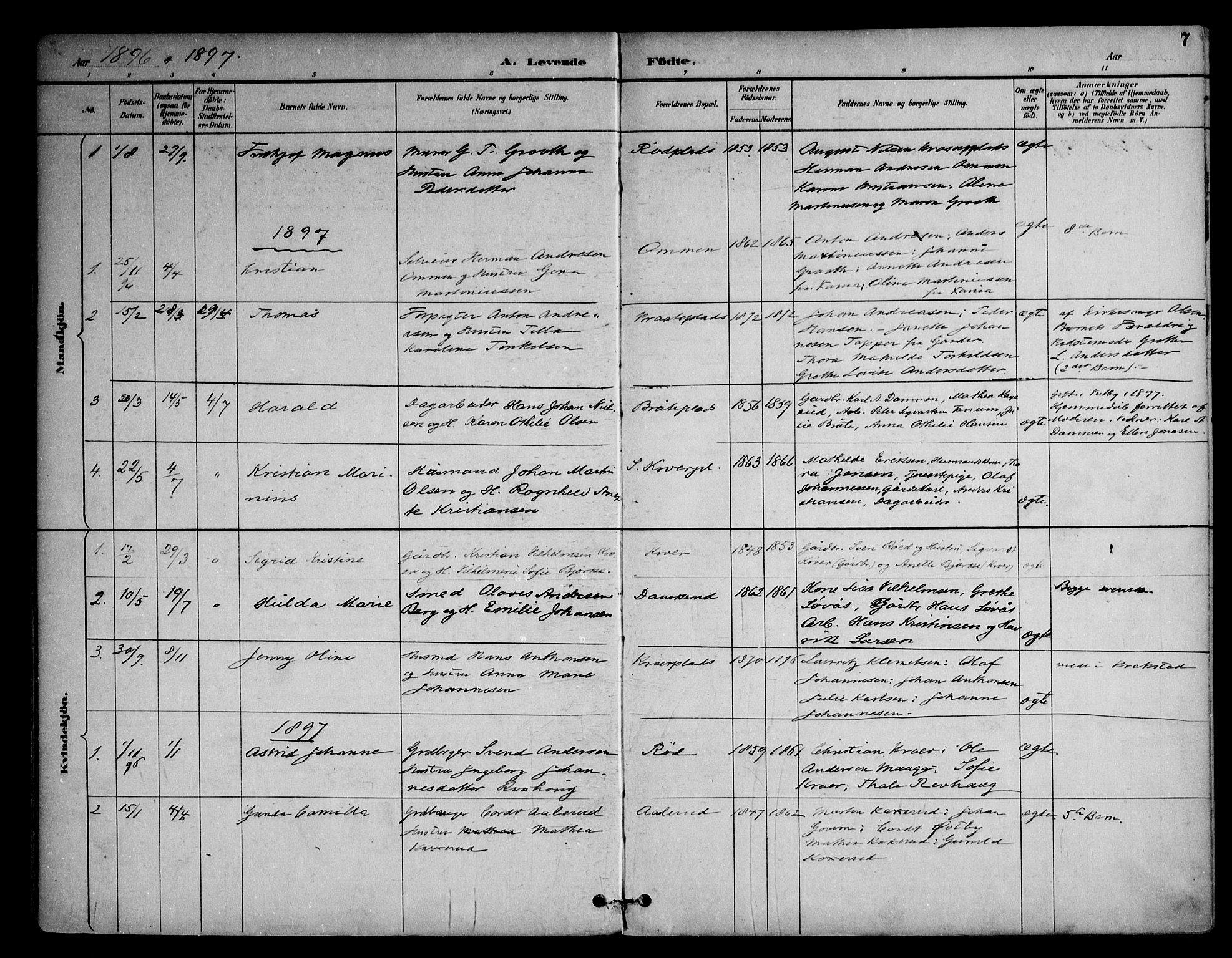 Ås prestekontor Kirkebøker, SAO/A-10894/F/Fc/L0002: Parish register (official) no. III 2, 1892-1924, p. 7