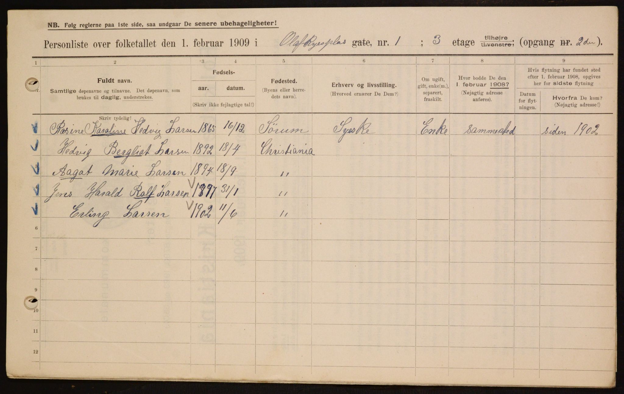 OBA, Municipal Census 1909 for Kristiania, 1909, p. 67897