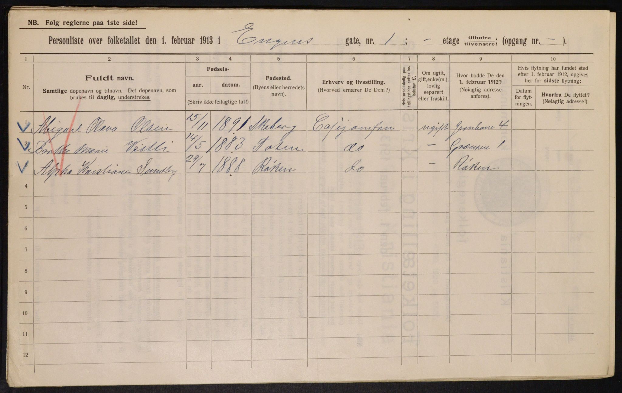 OBA, Municipal Census 1913 for Kristiania, 1913, p. 21817