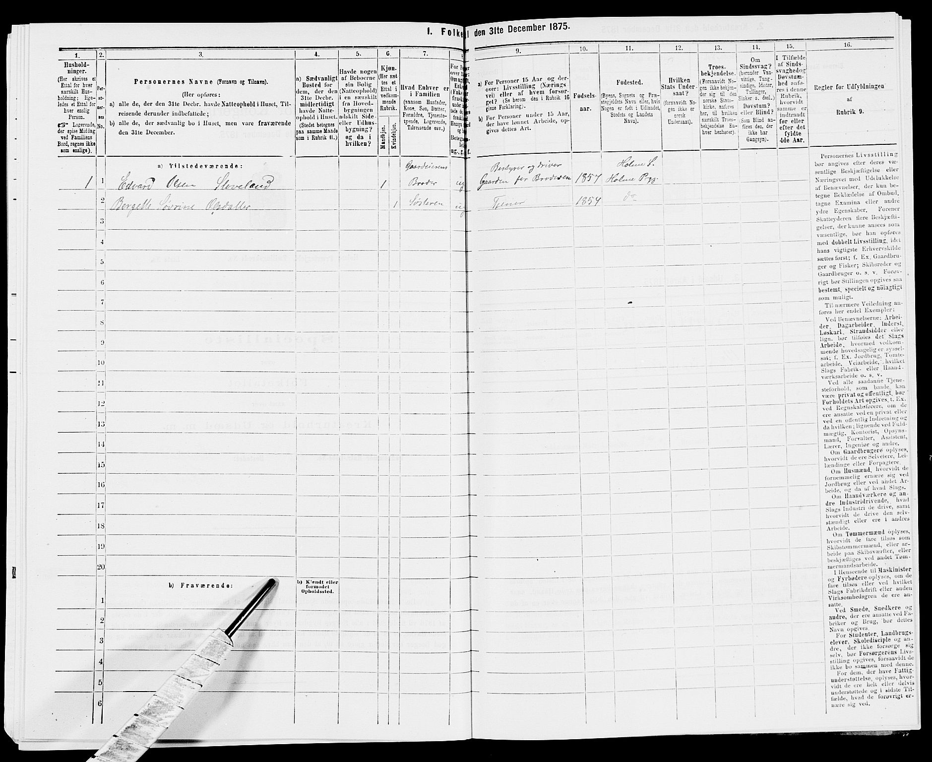 SAK, 1875 census for 1020P Holum, 1875, p. 358