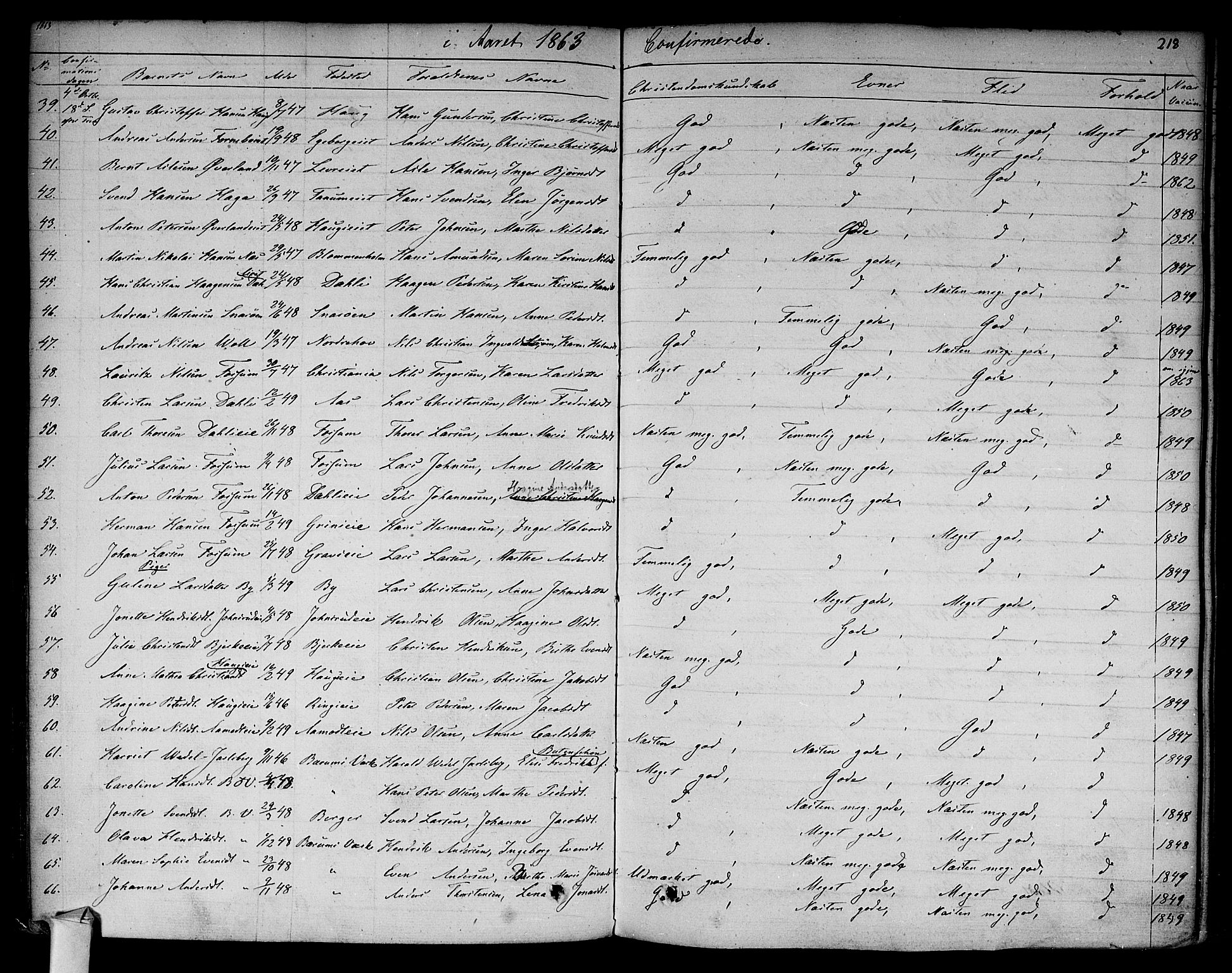 Asker prestekontor Kirkebøker, SAO/A-10256a/F/Fa/L0009: Parish register (official) no. I 9, 1825-1878, p. 218