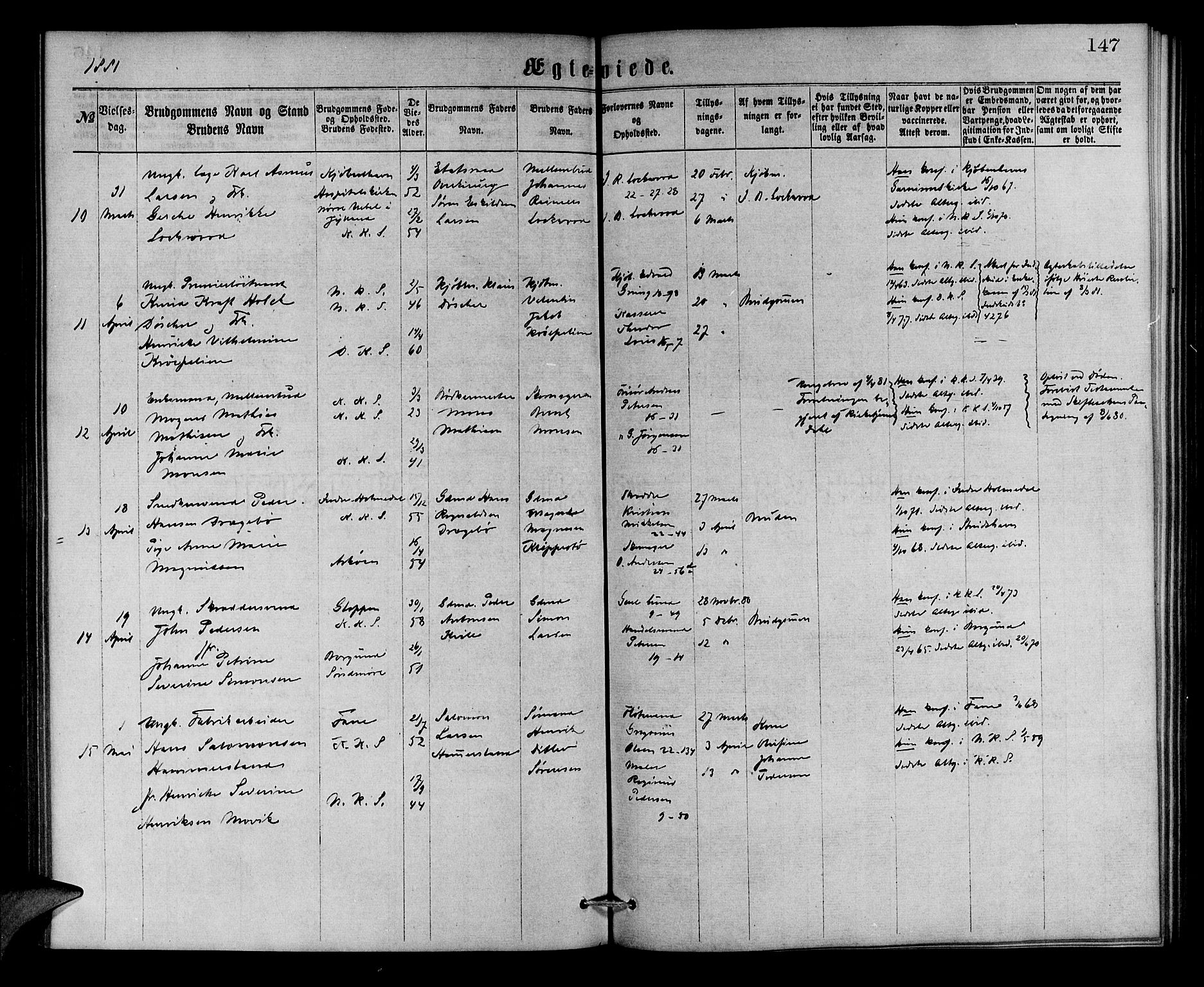 Korskirken sokneprestembete, AV/SAB-A-76101/H/Hab: Parish register (copy) no. D 2, 1867-1886, p. 147