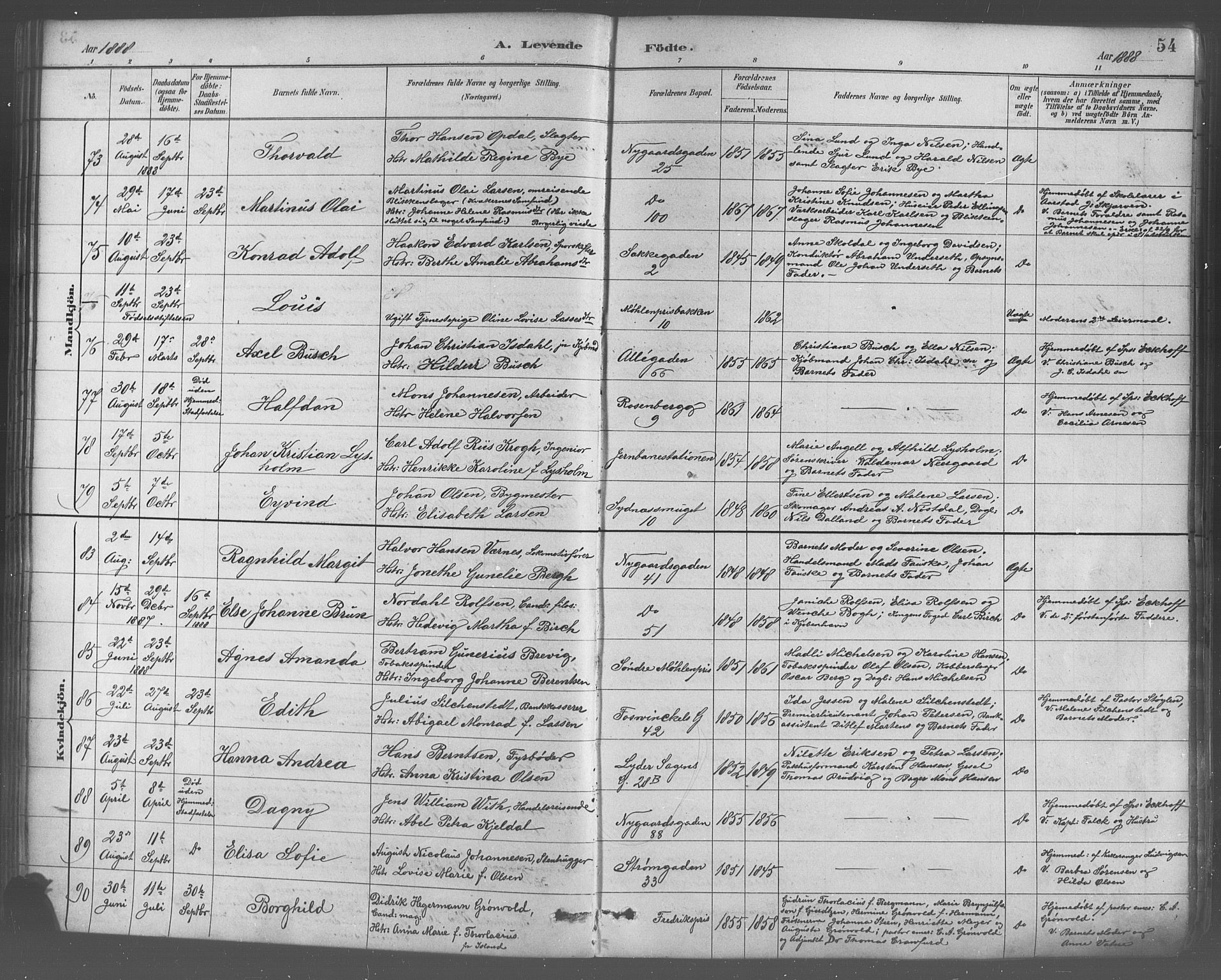 Johanneskirken sokneprestembete, AV/SAB-A-76001/H/Hab: Parish register (copy) no. A 1, 1885-1900, p. 54
